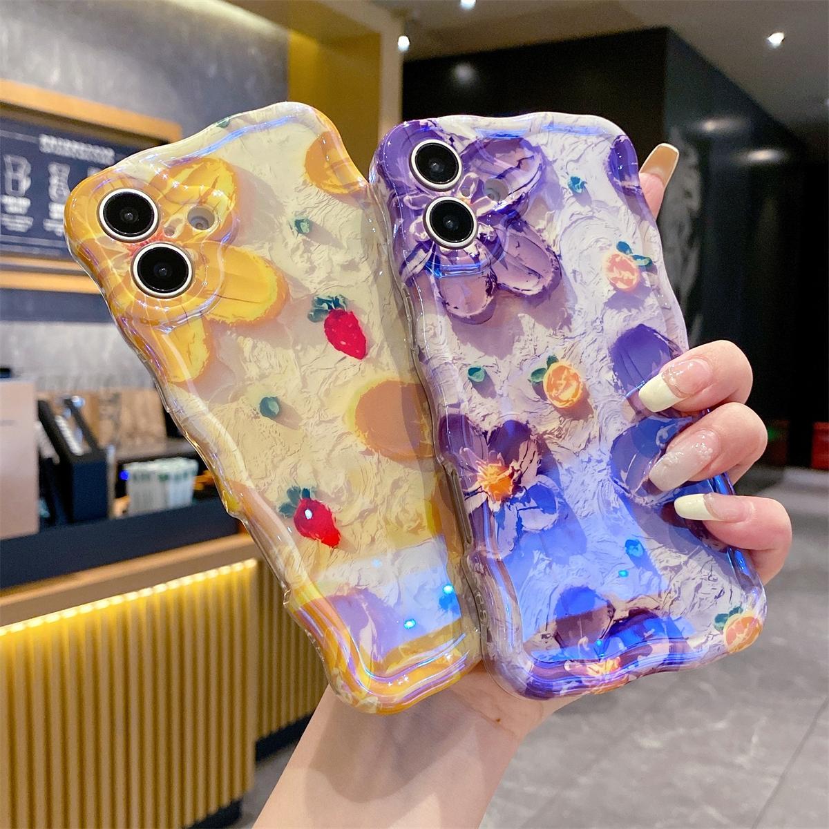 Flower Case for iPhone 17 16 15 14 13 12 Soft TPU Retro Oil Painting Girly Phone Cover with Sparkly Floral Design Orange White Magnetic Ultra-Thin Protective Case for Women and Girls beautiful