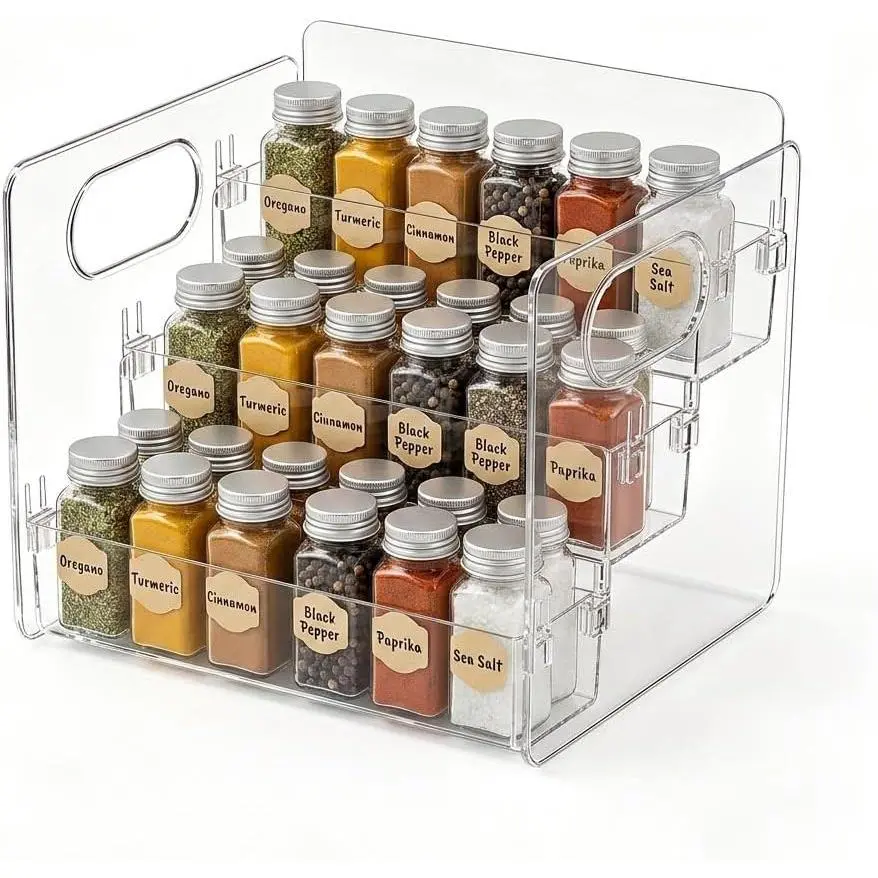 3-Tier   Rack for , Condiment Jars & Vitamin Bottles | Multipurpose  Rack for Cabinets & Countertops, Stores  Jars, Baking Goods &  Bottles, Clear View Quick Access