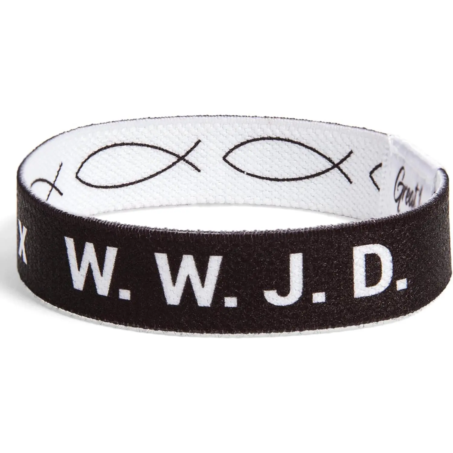 WWJD Ichthys Symbol/ Fish Bracelet - What Would  Do Inspirational Religious Christian Reversible Stretch Wristband
