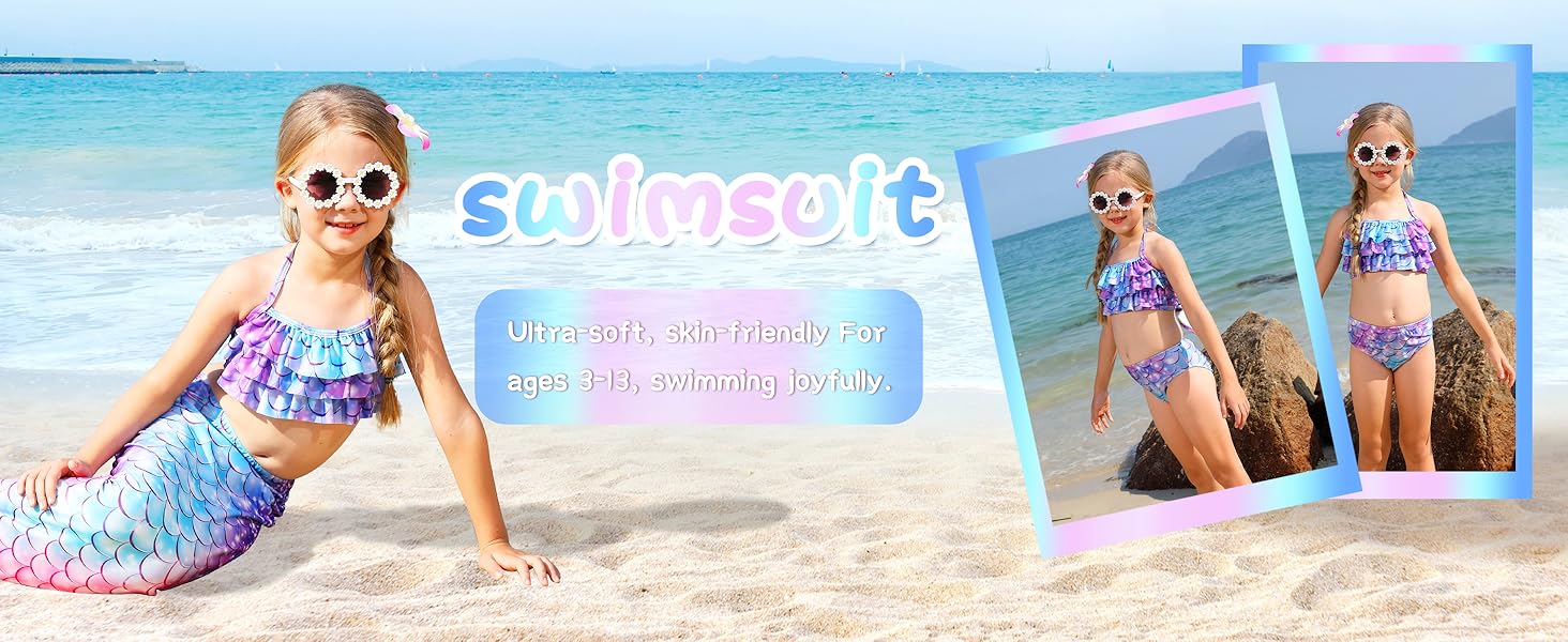 Mermaid Tail Bathing Suit for Girls Coustume,Party Costume Accessory(Excludes FIN)