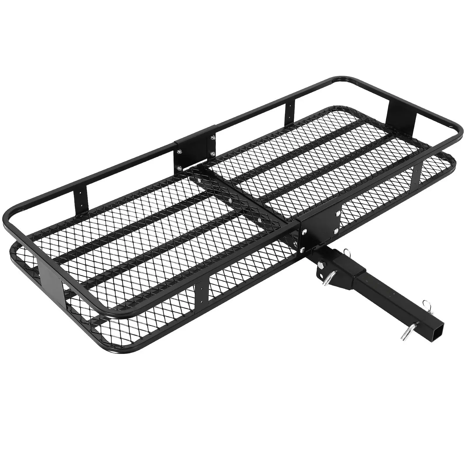 Heavy Duty Folding Hitch Cargo Carrier Basket for Vehicle - 60" x 20" x 6" Rear Rack, 500 lbs Capacity, with Hitch Stabilizer, Cargo Net, Ratchet Straps - Ideal for Luggage Transport