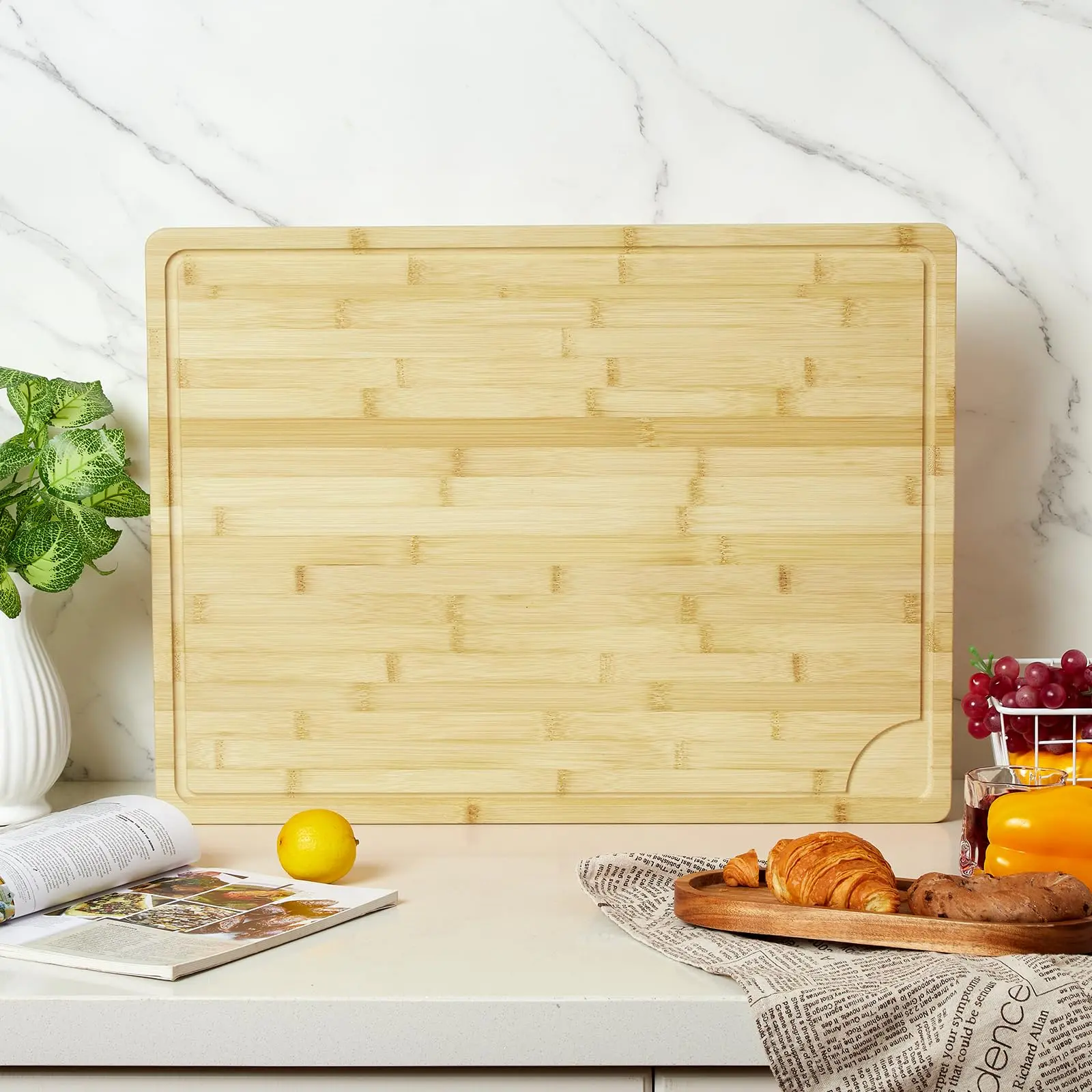 Extra Large Bamboo Cutting Board 24"x18", Heavy Duty Kitchen Chopping Board with Deep Juice Groove & Handles, Professional Wood Butcher Block Carving Board Serving Tray for Meat Steak Vegetable Thanksgiving Party