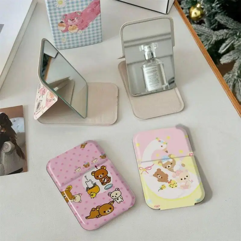 Kawaii Cartoon Rilakkuma Korilakkuma Mirror Student Desktop Portable Folding Mirror Girls Birthday Gift Creative Peripheral