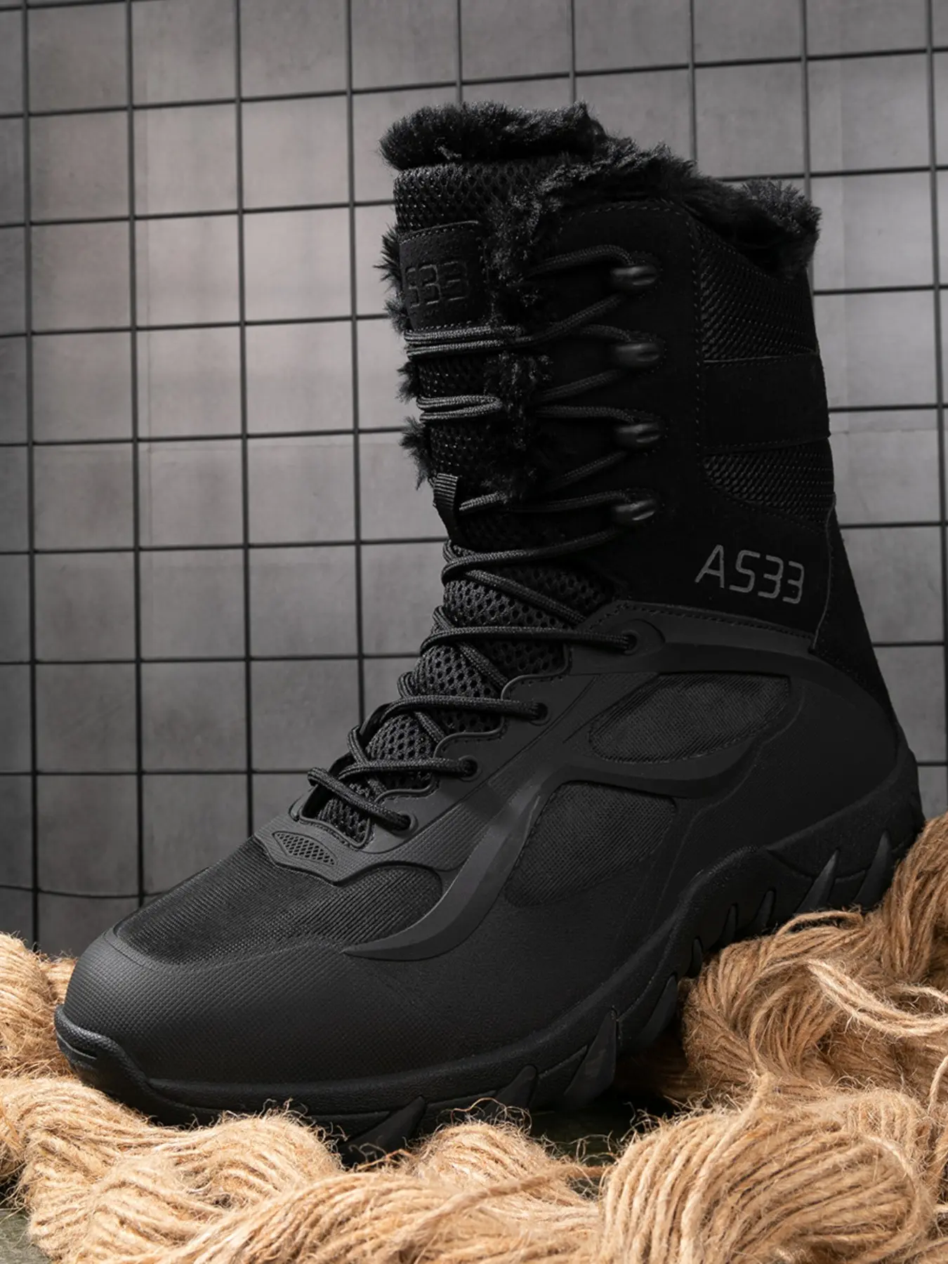 High-Top Warm Outdoor Snow Boots, Adjustable Laces, Durable Rubber Sole, Fuzzy Liner, Sporty Style, All Seasons, Two Color Options
