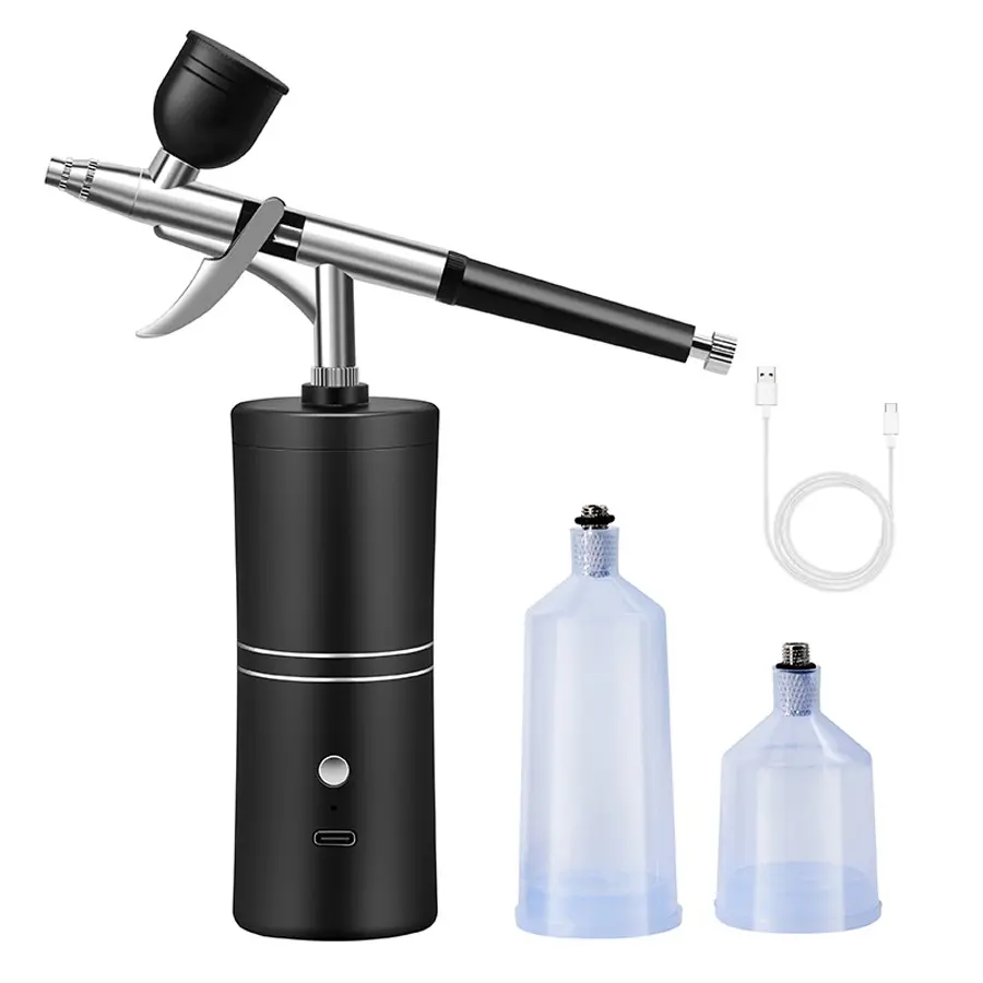 Portable Wireless Air Brush, Compressed Spray Gun, Nail Art Beauty High-Pressure Nano Oxygen Injector, Built in Battery, 1000mah