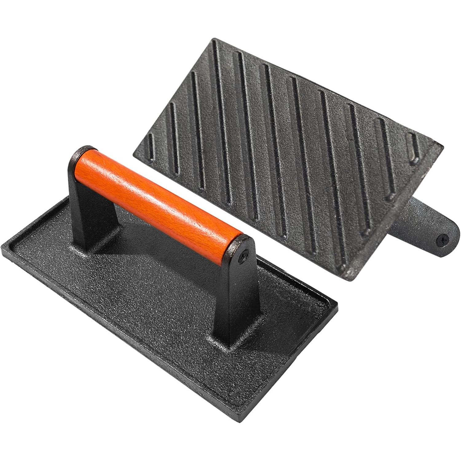 Cast Iron Bacon Press for Griddle - Heavy Duty Smash Burger Press, Grill Press with Ergonomic Wooden Handle, Meat Press for Flat Top Grill, Ideal for Burgers, Bacon, and Steaks 2 pcs Kitchen Utensils Cooking Steel