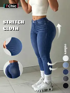 GILIPUR Women's Light Blue Vertical Pinstripe High Waist Skinny Jeans, High Stretch Butt Lifting Slim Fit Cropped Denim Pants with Classic Pockets, Y2K Casual Streetwear Style Daily Gym Night Out Outfits for Women TChic