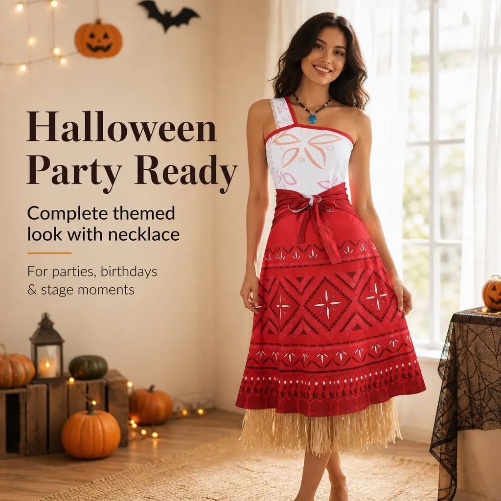 Ocean Adventure Princess Moana Costume One Shoulder Dress With Waist Sash