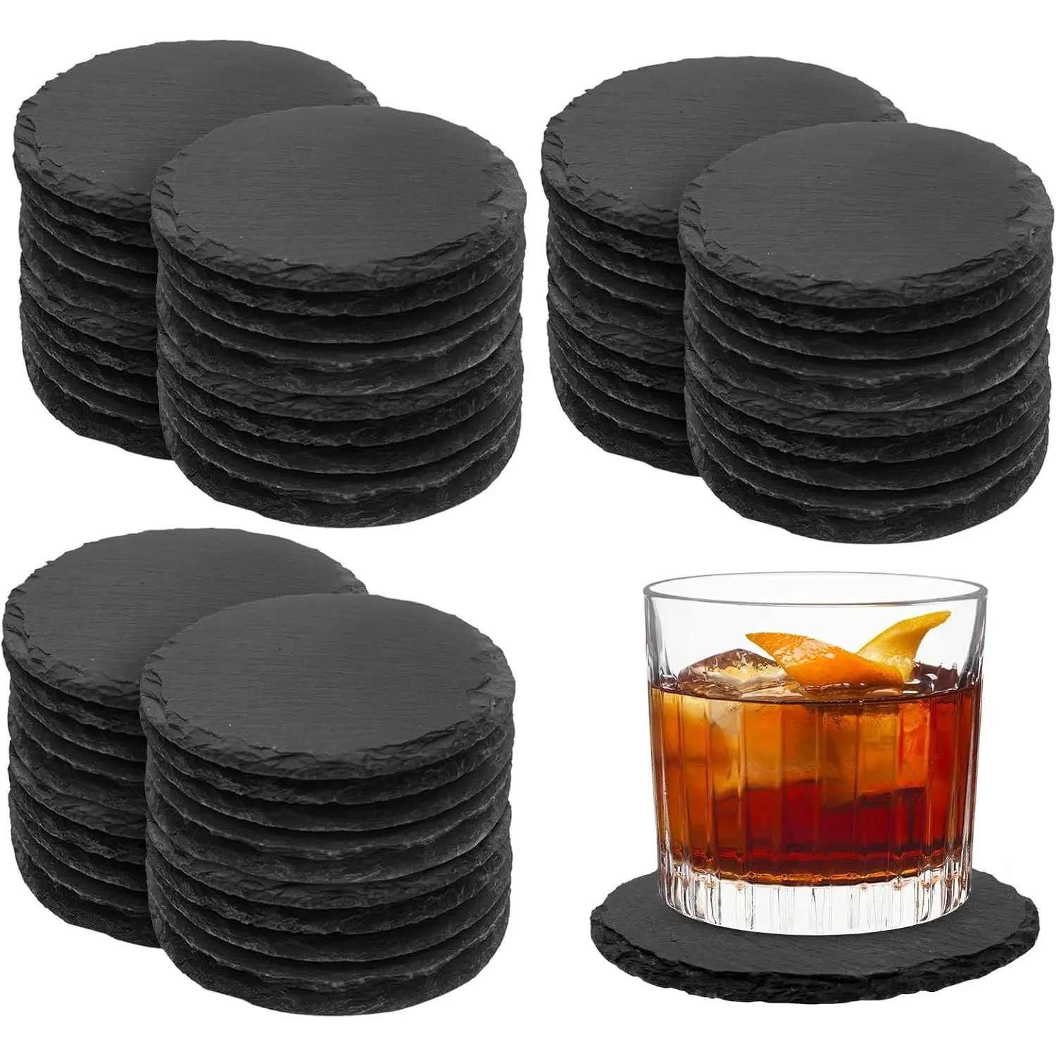 60 Pieces Slate Coasters. 4 inch Black Coasters Stone Coaster Set,Laser Engraving Blanks with Anti-Scratch Bottom, Perfect for use in Your Home, Office, Kitchen,bar or Anywhere.Round