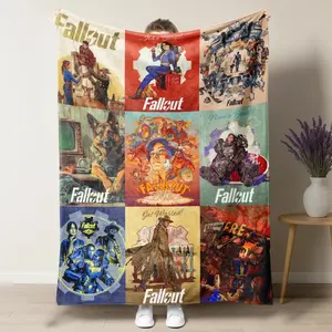Retro Gaming Poster Collage Blanket, Vault Dweller Power Armor Dog Companion Inspired Throw for Adult Blanket Kids Blanket, Soft Plush Cozy Blanket for Gaming Room Decor, Couch Bed Bedroom, Birthday Christmas Gift for Gaming Fans