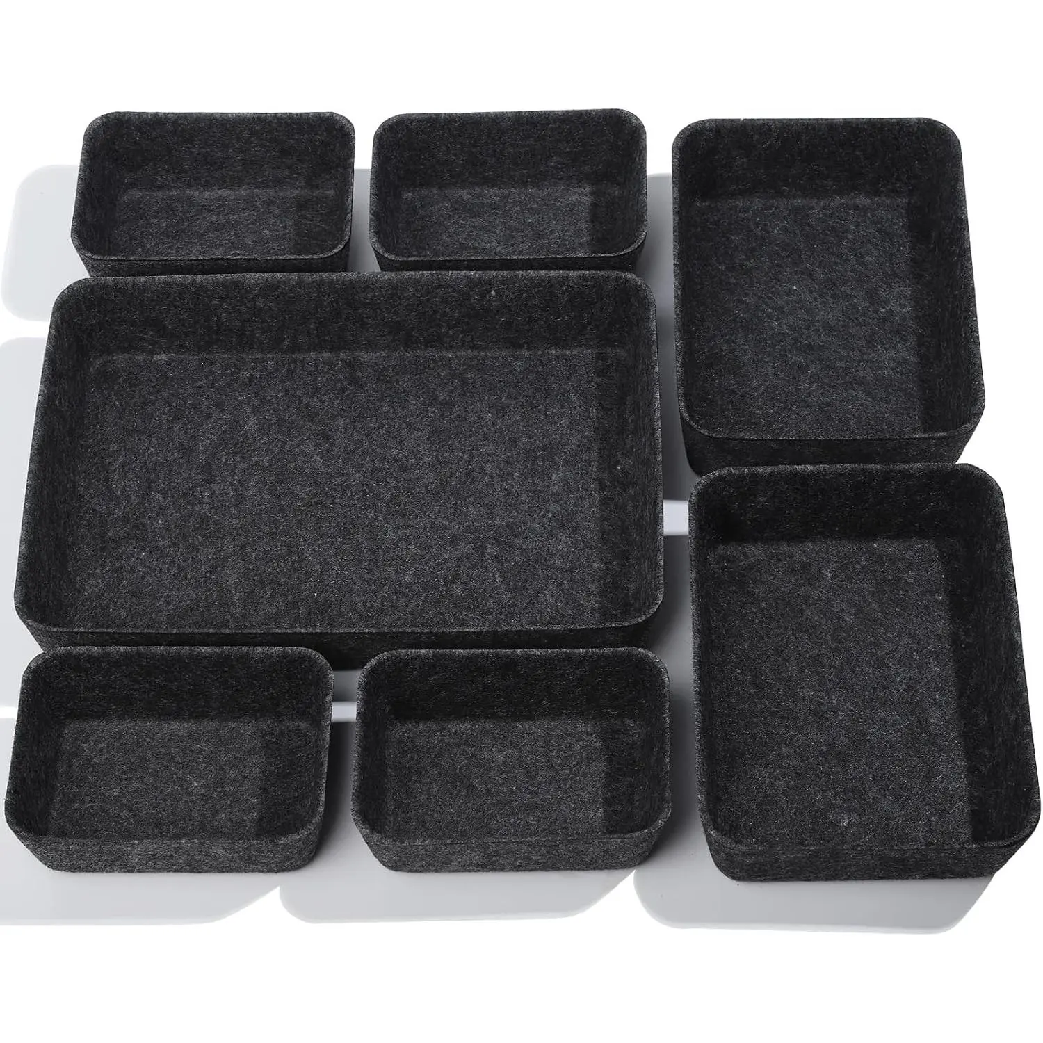 Desk Drawer Organizer | 7 Pack Felt Drawer Organizer Shallow Drawer Organizers Felt Storage Bins,Desk organizer trays (Gray)