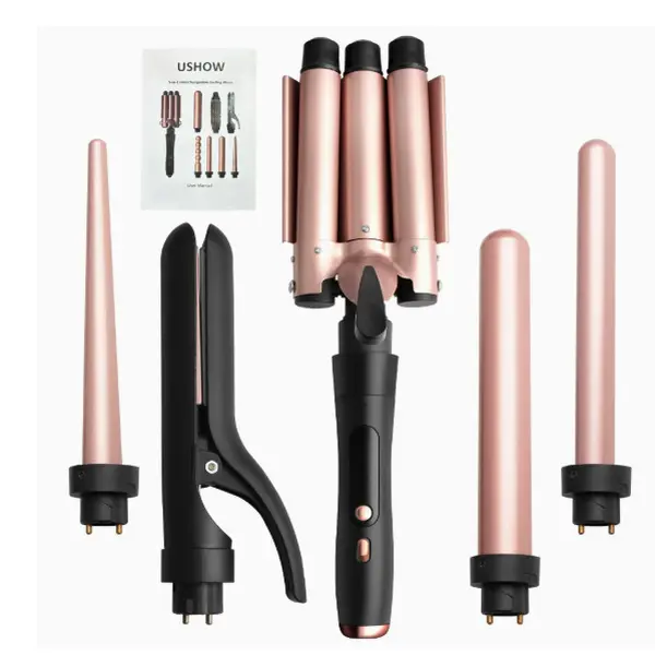 Curling Iron Wand,5 in 1 Curling Wand Set with 3 Barrel Hair Crimper for Women, Fast Heating Hair Wand Curler in All Hair Type
