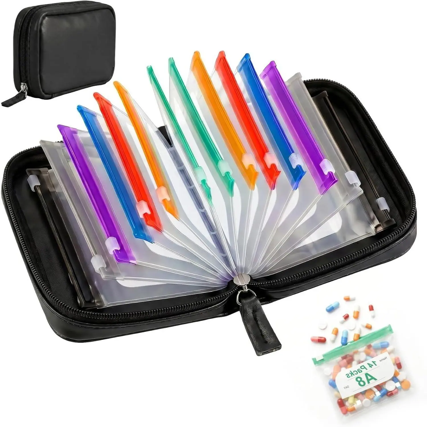 Colorful Sealed Medication Storage Bag, 14-Day Portable Pill Organizer, Waterproof Vitamin Divider for Outdoor Travel, Home Use, Supplement Organizer