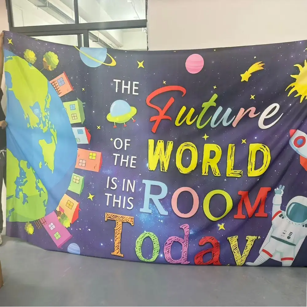 2D Flat 1PC Polyester Banner, Space Astronaut Themed Slogan, Smooth Draping & Fade Resistant, Kids' Educational Style, for Classroom Decor, Wall Decor Banner, Kids' Room Decoration, Party Decoration, Photography Backdrop, Indoor & Outdoor Use