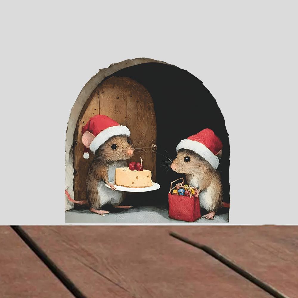 Cute Christmas Small Mouse Wall Stickers Xmas Decoration For Home Noel Navidad Merry Christmas Decor 2025 Happy New Year 2026