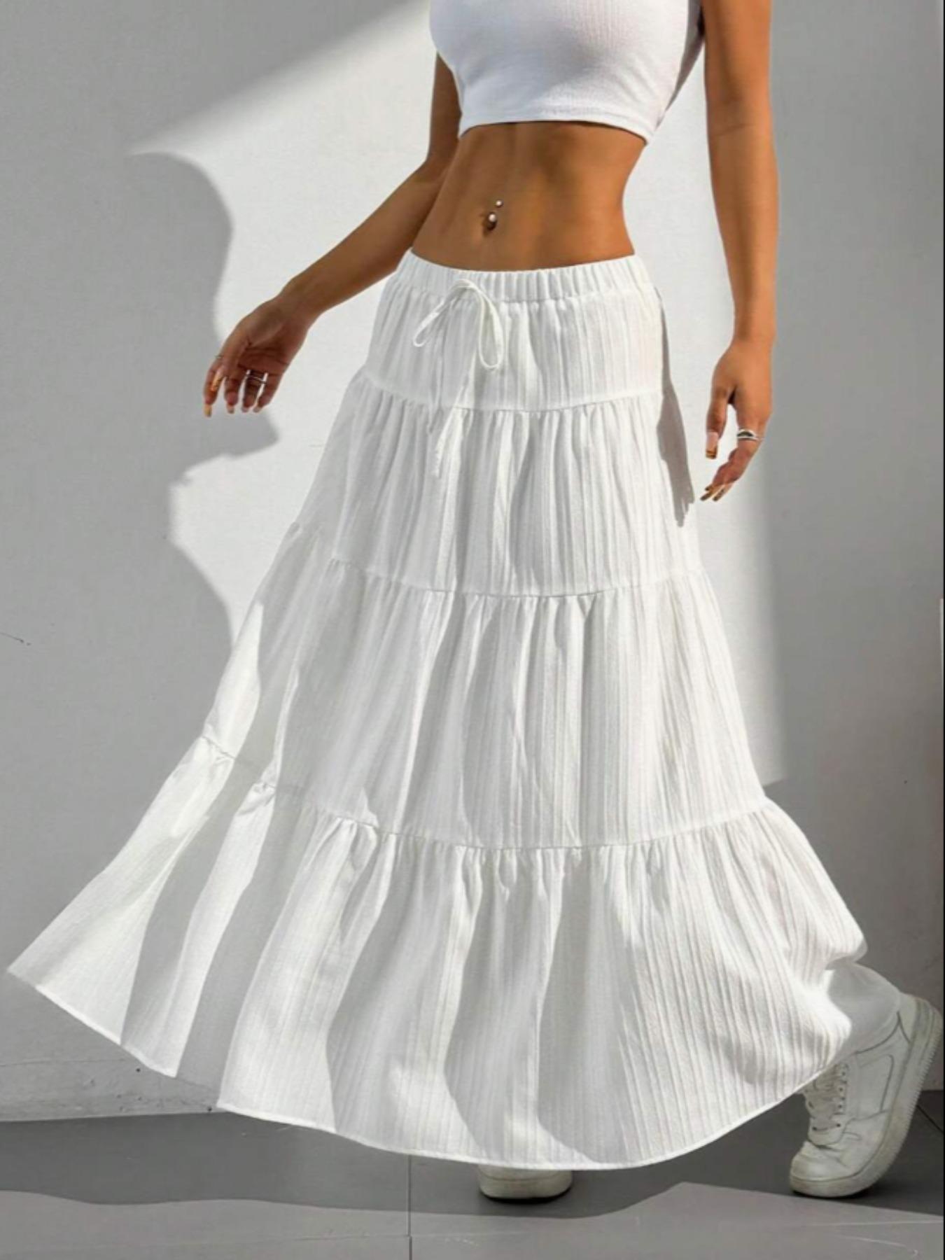 Women's Solid Color Tie Front Skirt, Boho Fashion Casual Long Skirt for Daily Wear, Holidays and Vacations, Summer Ladies Bottoms