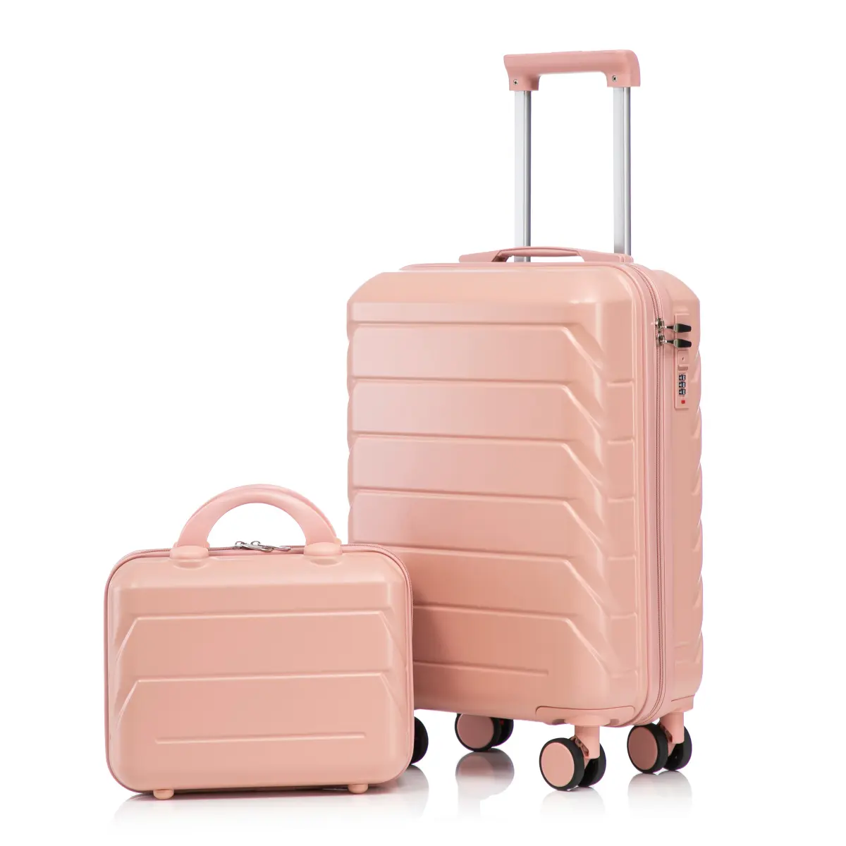 Carry-On Luggage Set 2-Piece ABS Hard Shell Lightweight (14" & 20"), 360-Degree Spinner Wheels, Adjustable Telescopic Handle and Combination Lock for Travel, Pink