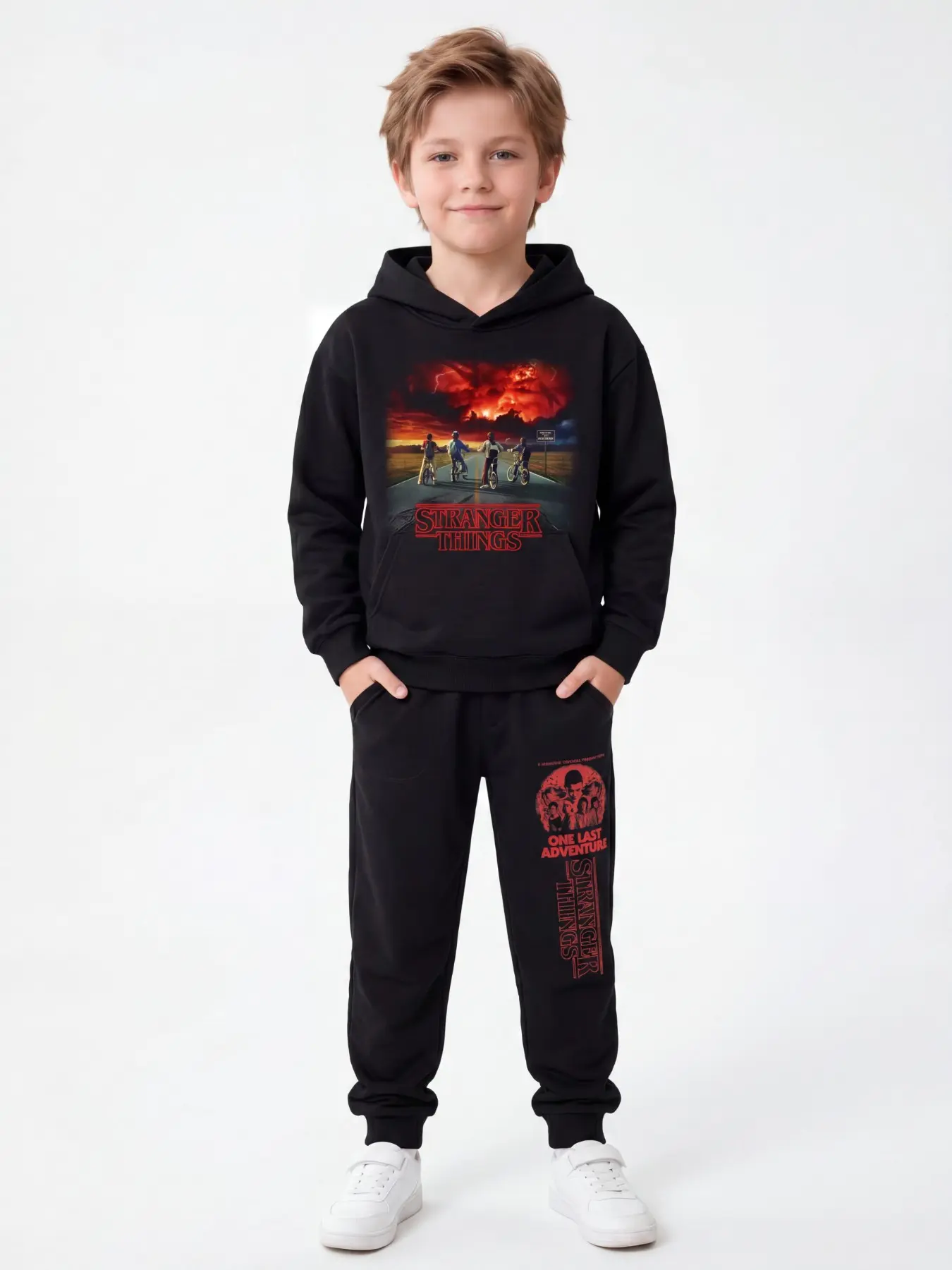 Authentic Official Genuine Licensed Retro Stranger Things Upside Down Squad Boys Hoodie 2Pcs Outfit, Soft Lightweight Smooth Sci-Fi Show Kids Hoodie Jogger Set for Boys 4-14 Y/O, Skate Backyard Park Viral Popular Daily Boys Loungewear