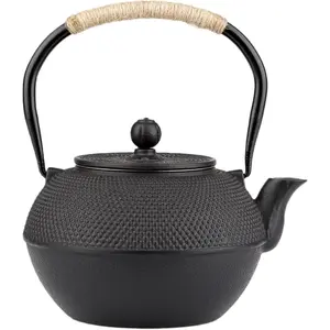 Small Tea Kettle, 40oz Tea Pot, Japanese Tetsubin, Cast Iron Teapot with Infuser for Stovetop Safe Coated with Enameled Interior (Black, 1200ml)