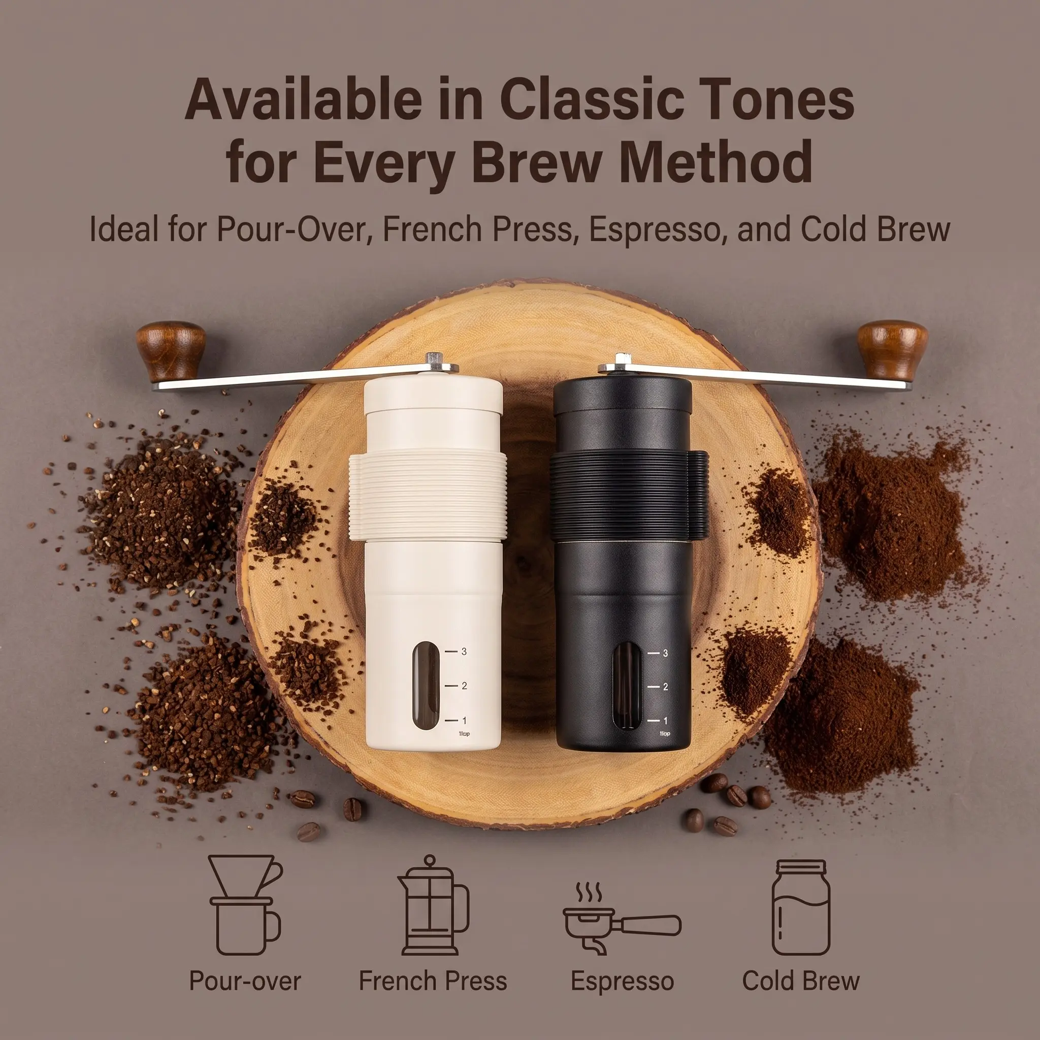 Manual Coffee Grinder with Ceramic Burr, Hand Crank Stainless Steel Coffee Bean Grinder, Portable Coffee Mill, Coffee Grinding Tool for Pour Over French Press, 2 Colors