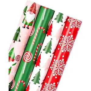 WRAPAHOLIC 30 Inch Christmas Wrapping Paper Roll - Jumbo Roll Red, Green and Pink Christmas Gnome Elf Holiday Collection - 4 Rolls - 30 Inch x 120 Inch Per Roll