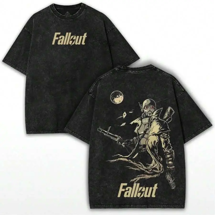Fallout Game Style – Washed Heavyweight Oversized Tee With Retro Atomic Wasteland Graphic And Post-Apocalyptic Streetwear Drop Y2k,Soulja,Concert,Halloween,Gothic,Vintage,Streetwear Graphic