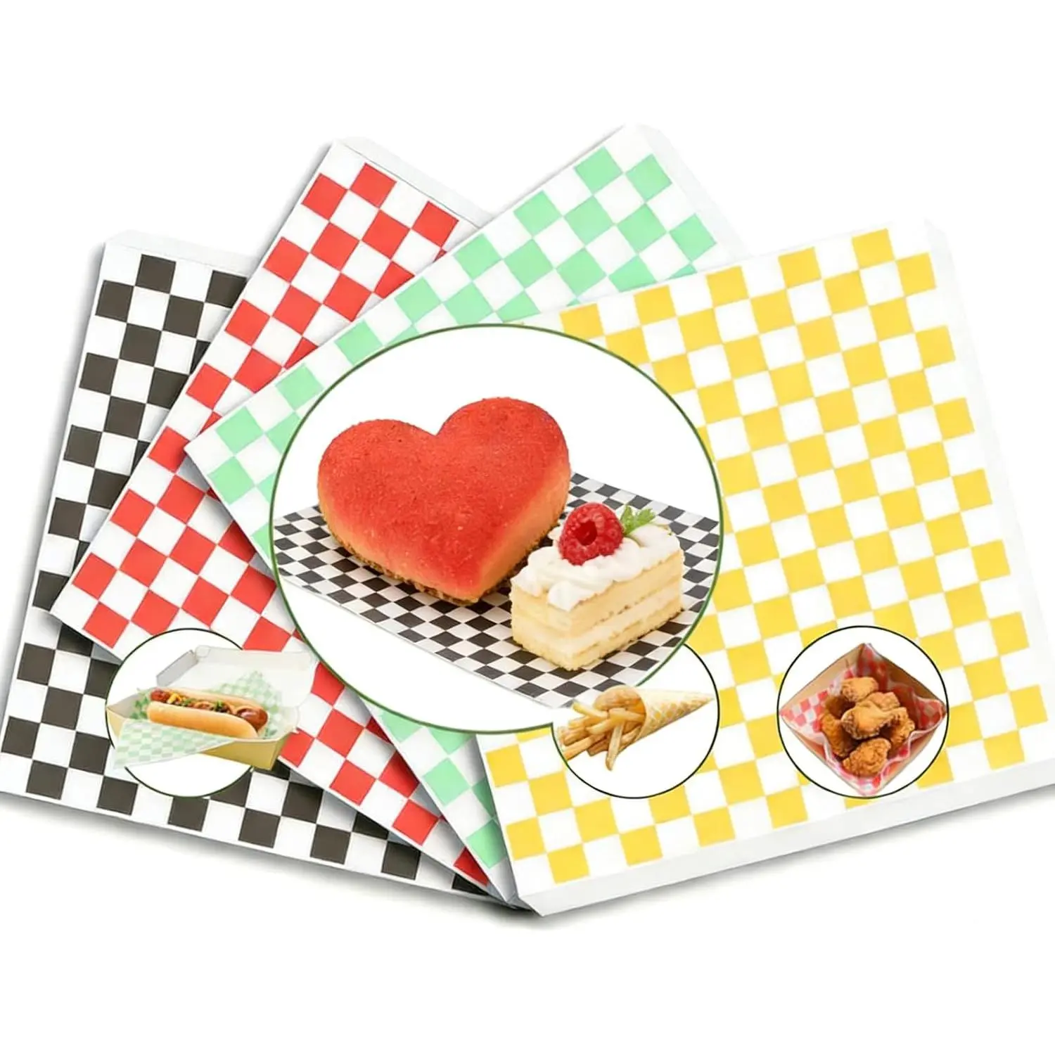 Deli Paper Sheets, 100 Count 7 x 7 Inch Checkered Wax Paper Liners | -resistant variety pack for wrapping sandwiches and burgers or lining  baskets at parties, picnics and BBQs