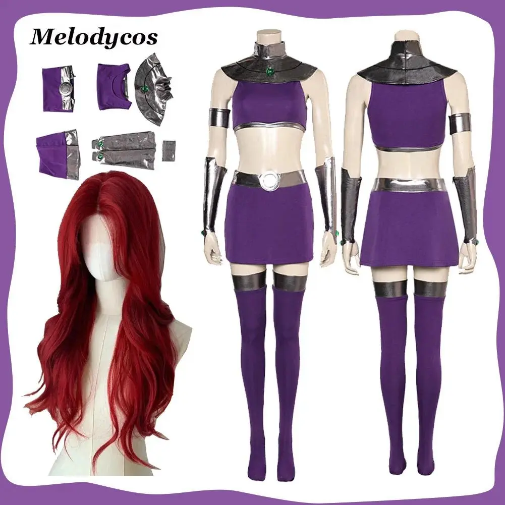 Women's Princess Koriand'r Cosplay Costume Set - Adult Spandex Dress, Vest, Skirt, Sleeve, Shawl, Sock, Wristband, Starfire Roleplay Wig & Leather Accessories for Halloween Party (Toys & Hobbies, Stress Relief Toys), Wristband + Shawl + Vest + Sleeve + So