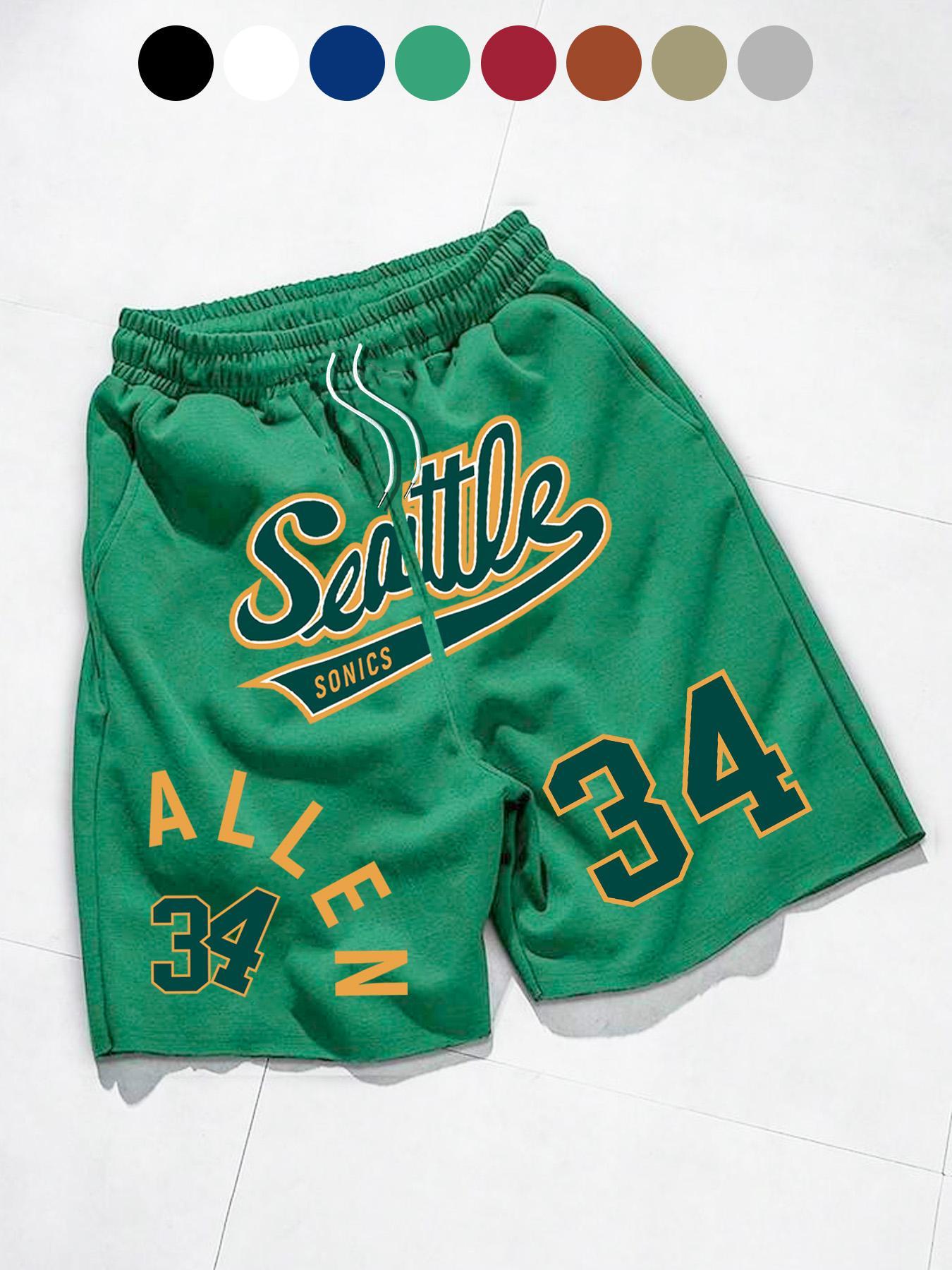 Men's Regular Fit Letter & Number Print Drawstring Waist Shorts, Casual Pocket Track Shorts for Sports Gym Workout Running, Fashion Men's Bottoms for Summer, Streetwear Sports Shorts, Athleisure Shorts, Athletic Shorts