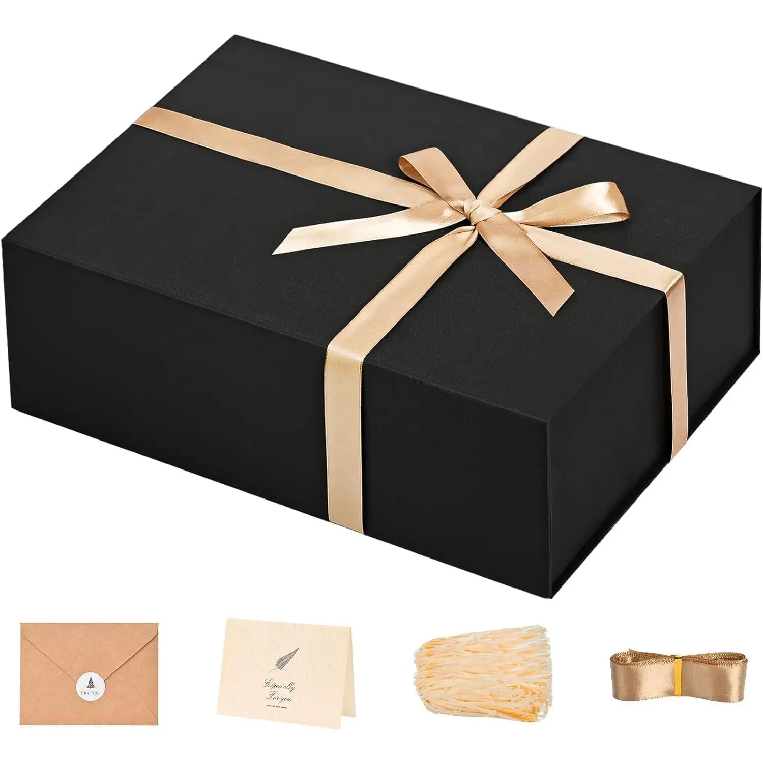 Gift Box 13.5''x10''x4'' Large Gifts Box with Magnetic Lids Black Gift Boxes for Birthday, Christmas, Wedding gifts Contains Card, Ribbon, Filler