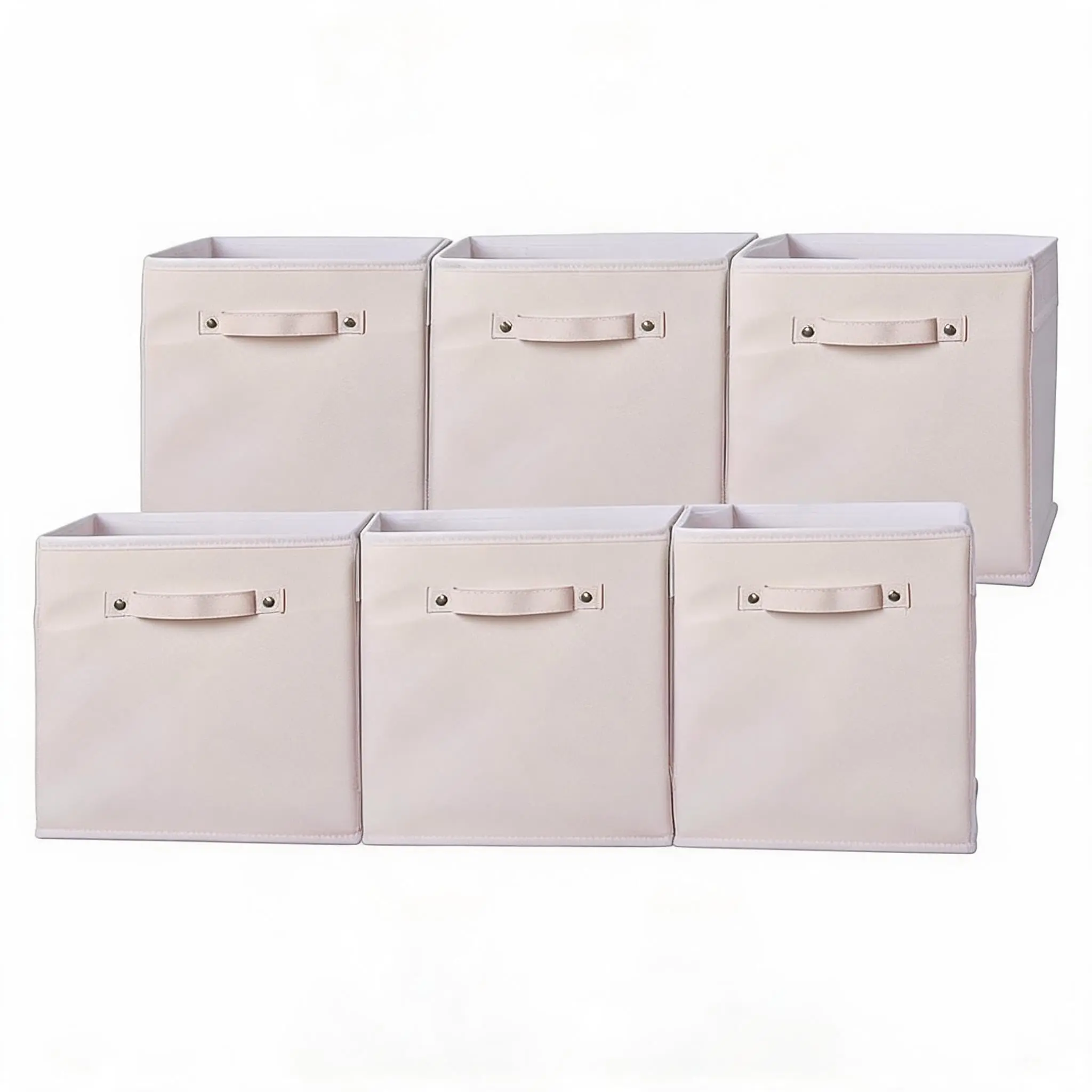 GARVEE 6-Pack 11-Inch Space-Saving Collapsible Fabric Storage Cubes with Faux Leather Handles - Open Bins Boxes for Shelves, Closets - Ideal for Clothes, Toys
