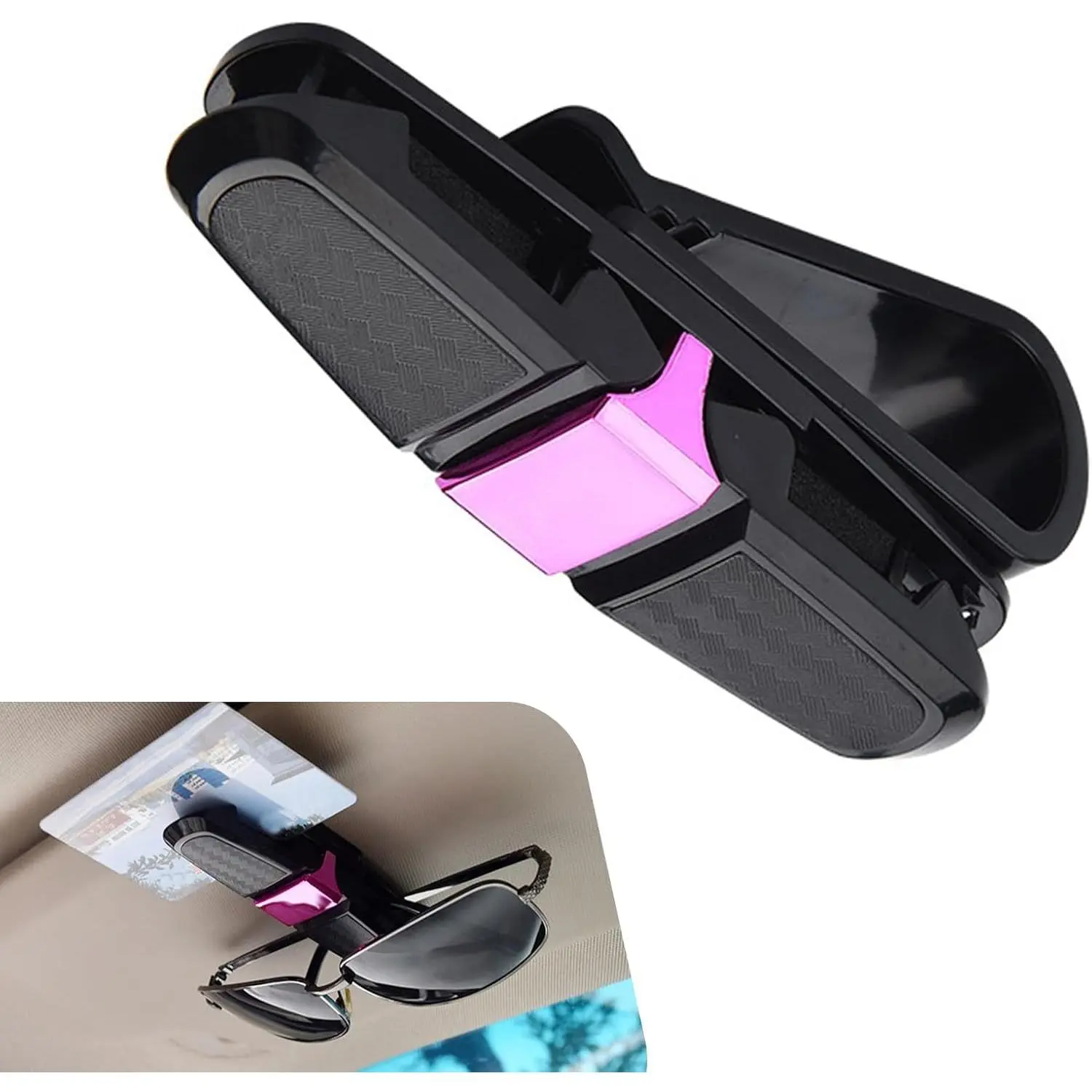 Sun Visor Glasses Holder, 180° Rotation  Sun Visor Sunglasses Storage Organizer,  Interior Eyeglasses & Cards Organizer with Sponge,  for   ()