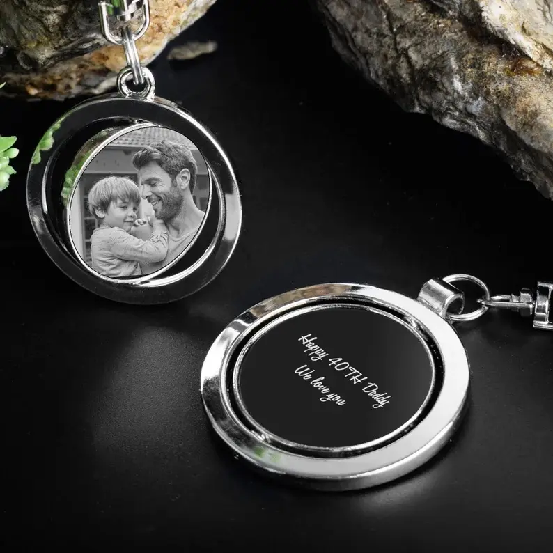 Personalized 360° Rotating Photo Keychain, Double-Sided Custom Picture Keepsake, Personalized Keychain Picture Engraved Gift for Dad Accessary, Valentine's Day gift, Couple's gift