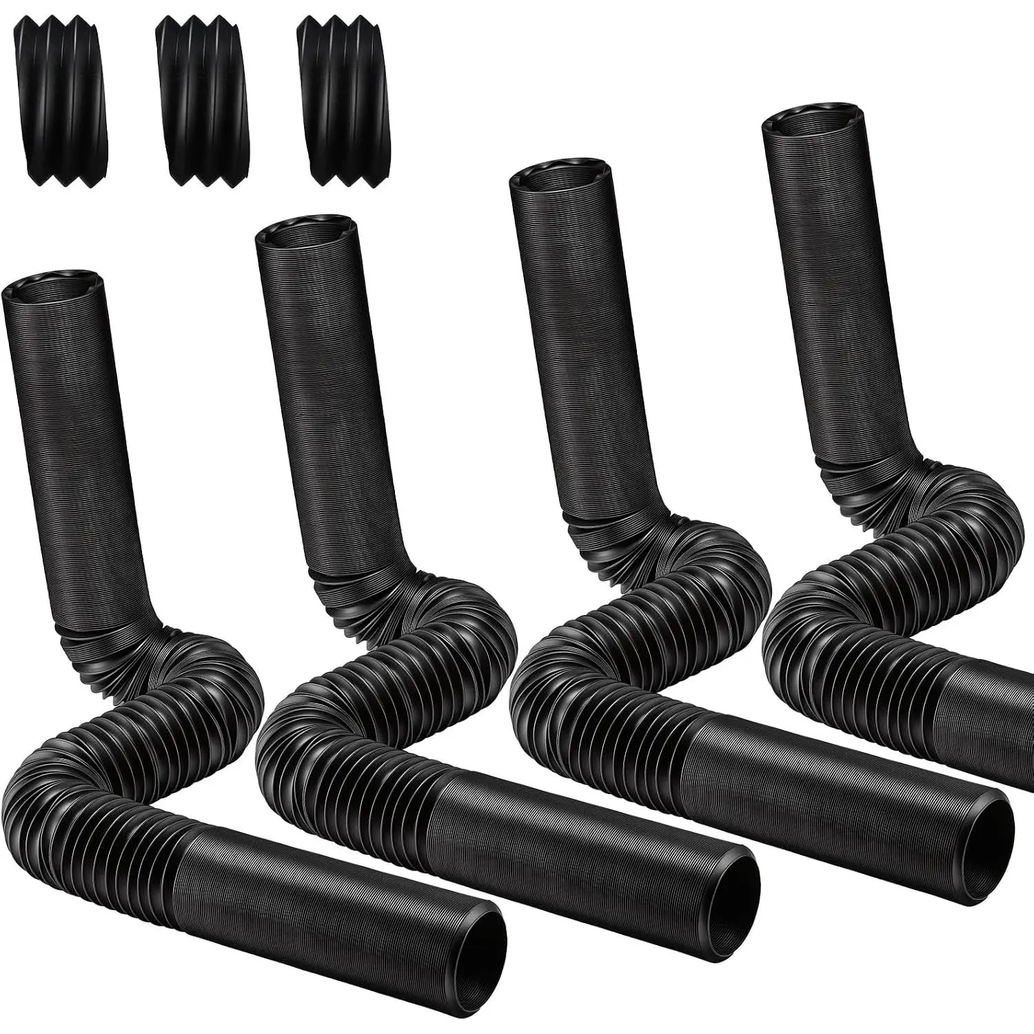 4"×65ft Spliceable Extra Expandable Landscaping Drain Pipe, 4 Flexible Corrugated Downspout Drain Pipes with 3 Connectors Black for Outdoor Gutter Extension, Pond Pump, Rainwater Drainage
