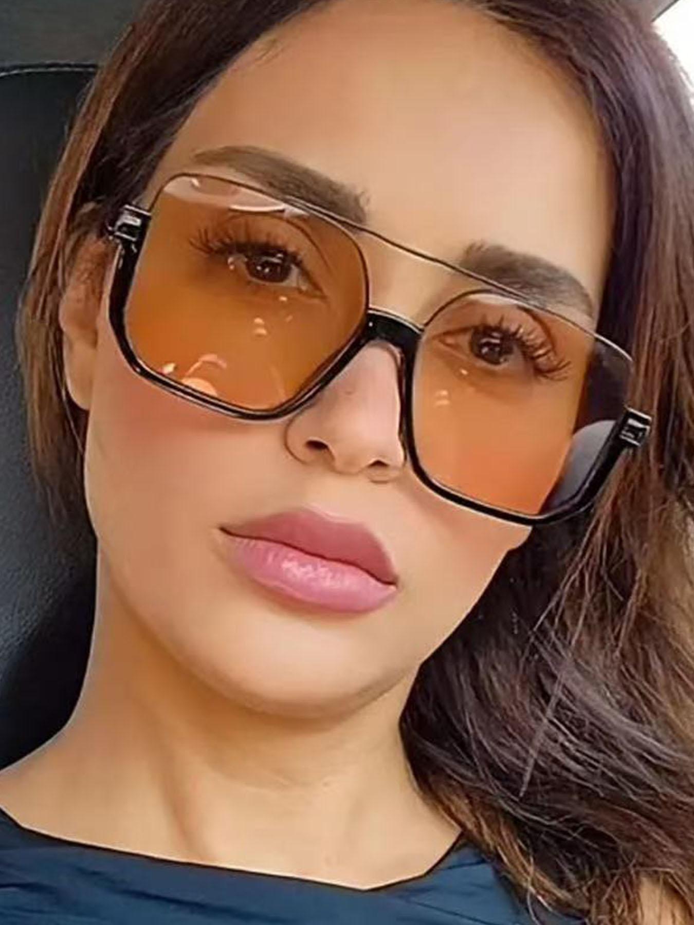 Unisex Fashionable All-match Tinted Lens Aviator Sunglasses, Vintage Trendy Sunglasses, Fashionable Sunglasses for Outdoor Activities, Sleek Rectangular Sunglasses