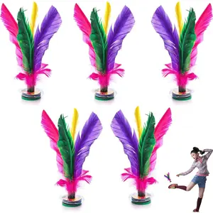 5 Pack 7.5 Inch Chinese Jianzi Kick Shuttlecock Foot Feather Sports Toy for Indoor and Outdoor Tennis and Racquet Sports