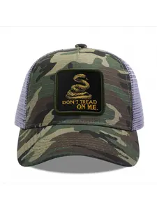 Don't Tread On Me Gadsen Coiled Rattle Snake Military Patriotic Camouflage Mesh Baseball Cap for Men & Women - Adjustable Snapback Trucker Hat, Breathable Back for Hiking, Fishing, Camping, Golf & Casual Outdoor Attire Camouflage Random