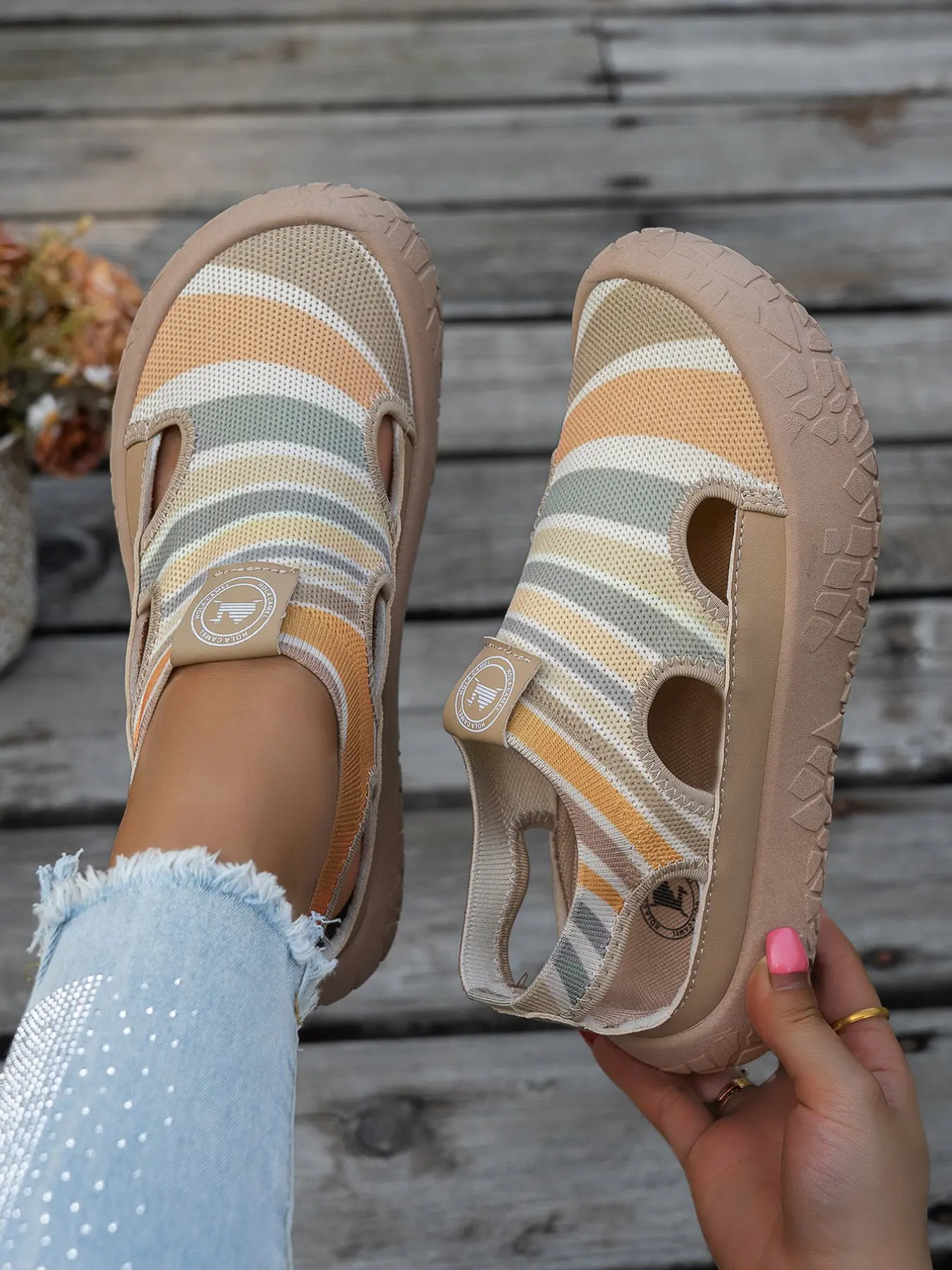 Women's New Fashion Outdoor Hiking Slip-On Sandals, Comfortable Mesh Round Toe Flatform Shoes, Casual Random Print, Multiple Colors Available