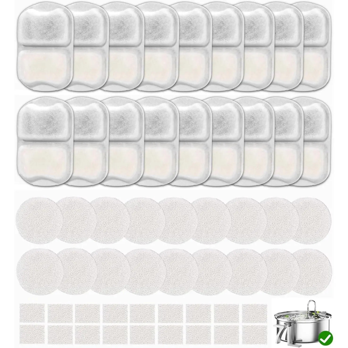 22 Sets Pet Water Fountain Filter Replacement Compatible with PWF-002 7L/230oz Dog Water Fountain, Dog Water Bowl Filters with Pre-Filters and Pump Sponges