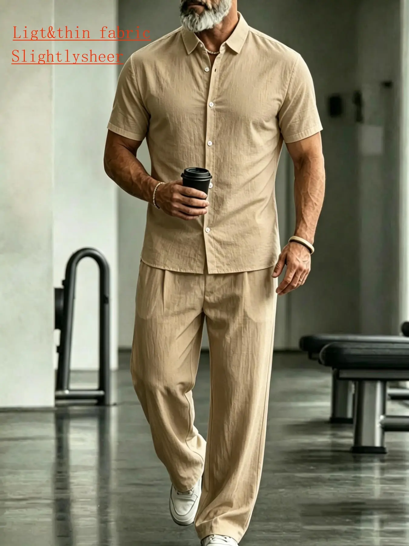 Men's Linen Plain Solid Color Collared Short Sleeve Shirt and Long Pants Set, Classic Outfit, Menswear Fashion Casual Daily Commute, Comfortable and Stylish