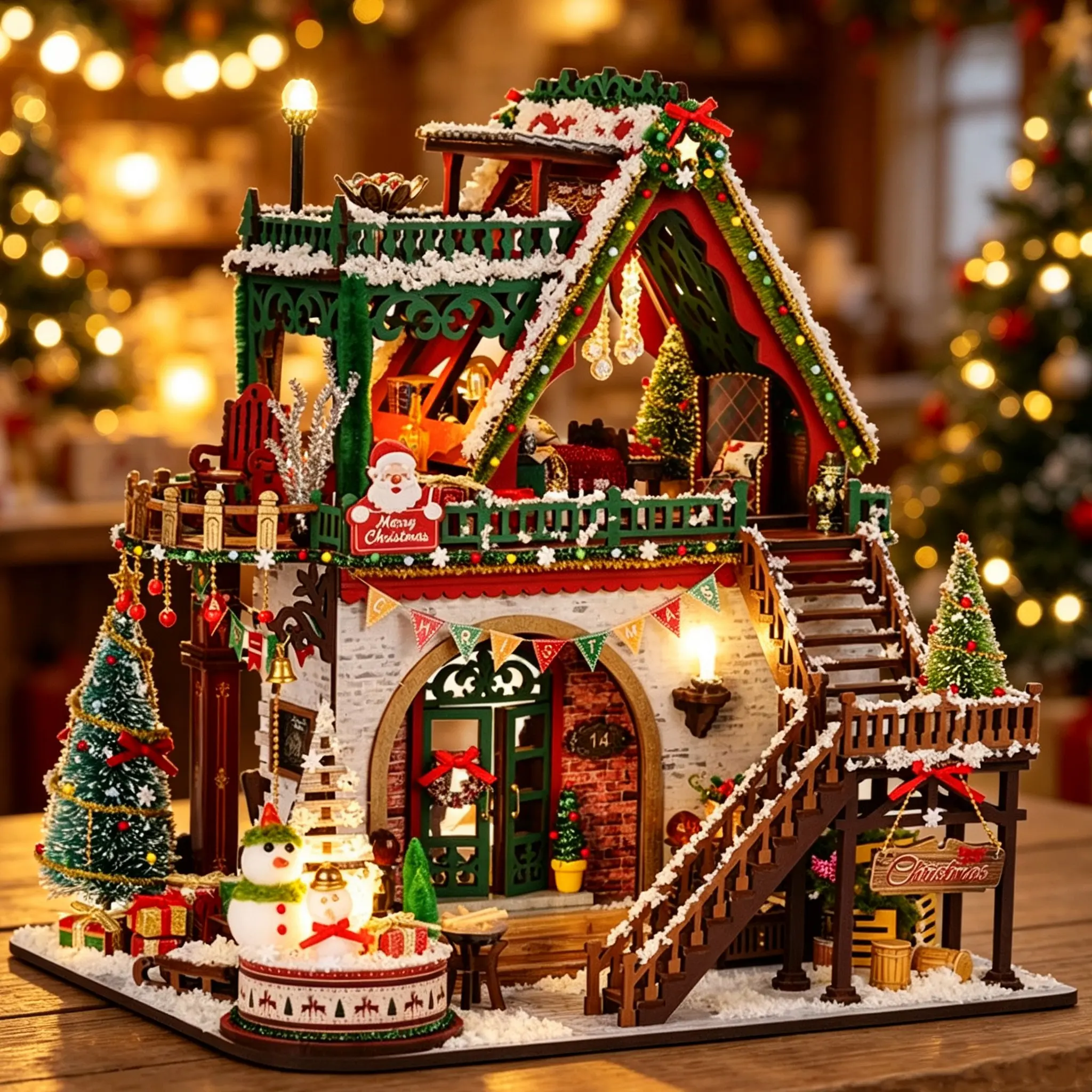 Book Nook Kit, 3D Wooden Puzzle, Mini Dollhouse DIY Set, Christmas Log House Model, Adult Assembly Craft, Gift for All Seasons