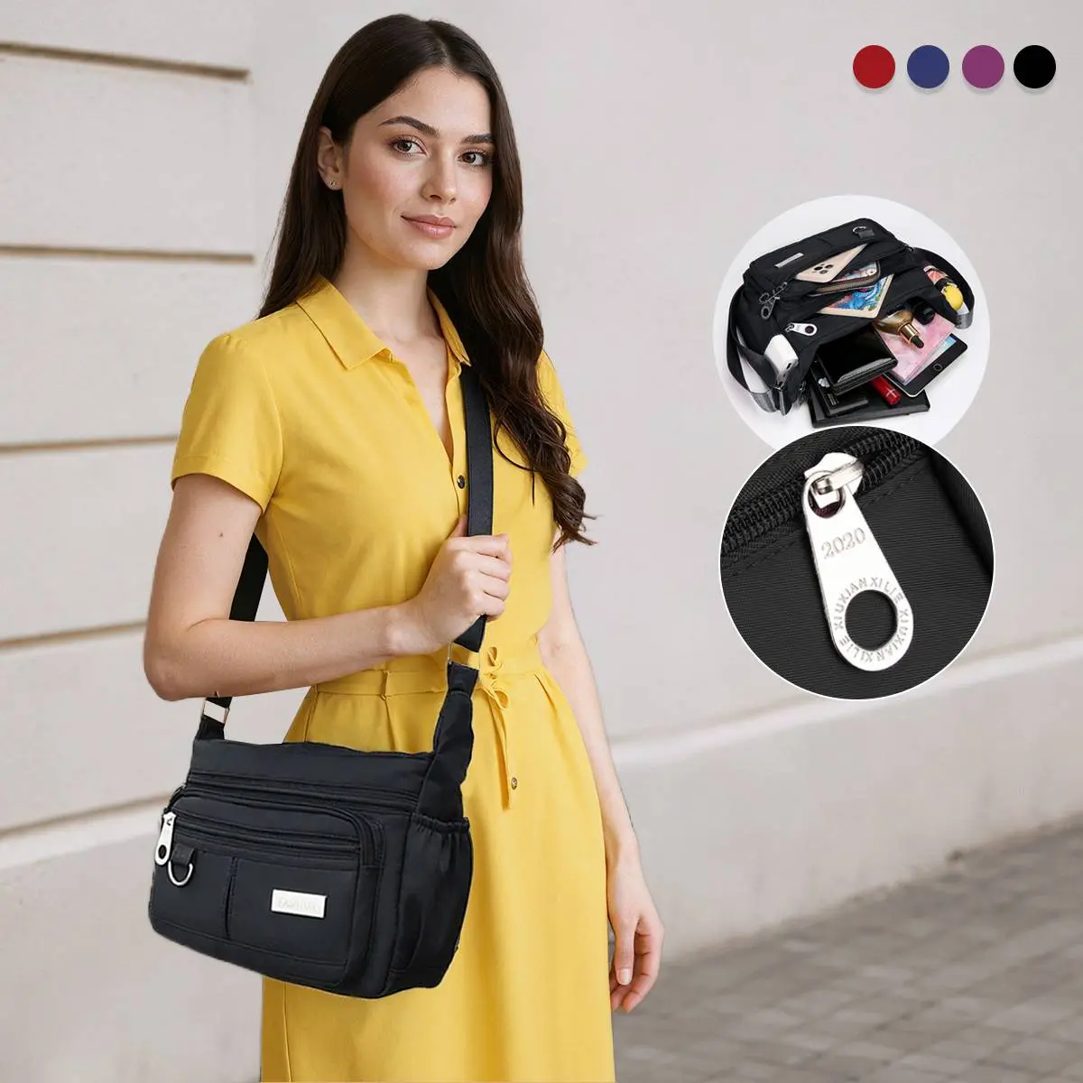 Women's Solid Color 3-in-1 Convertible Crossbody & Shoulder Bag - Multi-Pockets, Zipper Closure, Adjustable Strap, Everyday Purse Messenger for Daily Use & Shopping, Crossbody Bag, Shoulder Bags