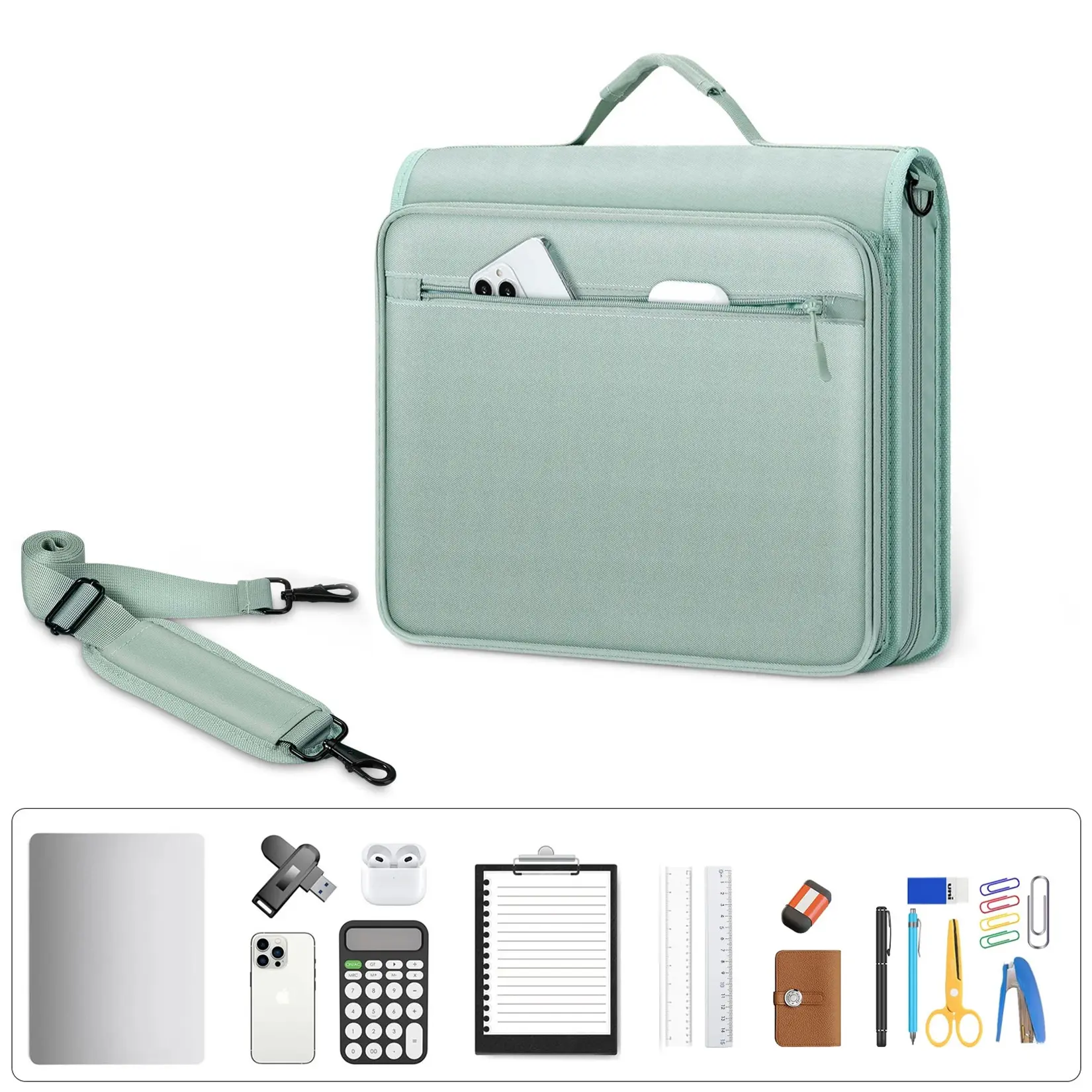 Large Capacity 3-Ring Zipper Binder Portfolio with Expanding Accordion File Organizer - Oxford Fabric, Handle & Shoulder Strap
