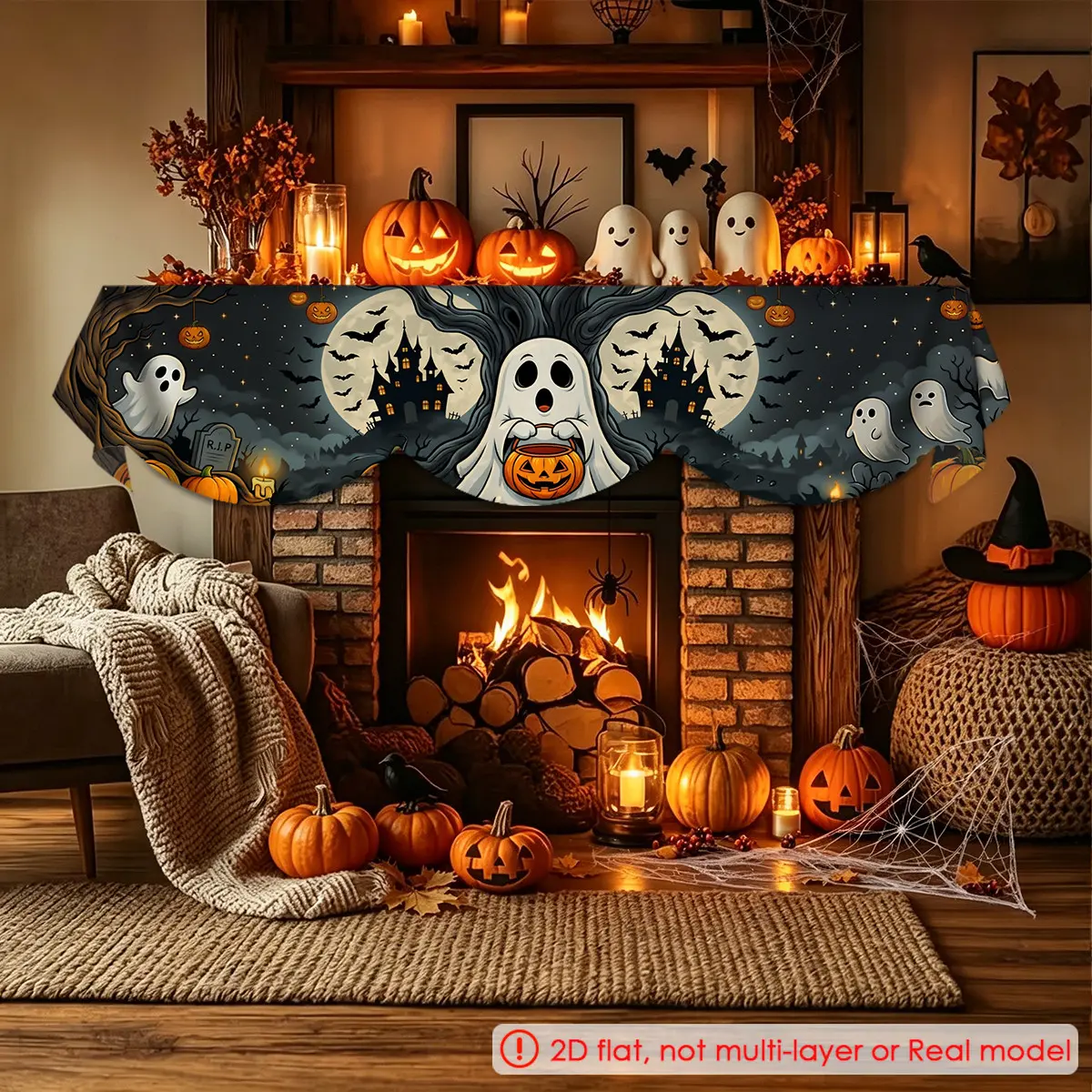 Halloween Fireplace Scarf, Castle Ghost Halloween Night Fireplace Scarf, Fireplace Decoration Banner, Perfect for Halloween Home Decor