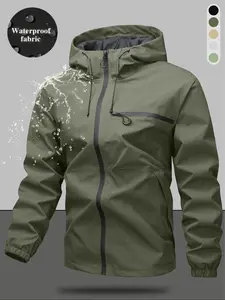 Men's Casual Hooded Chest Jacket, Plain Design with Large Pockets, Zipper Comfort Soft Shell Fabric, Outdoor Sporty Lightweight Coat, Softshell Jacket, Waterproof Jacket