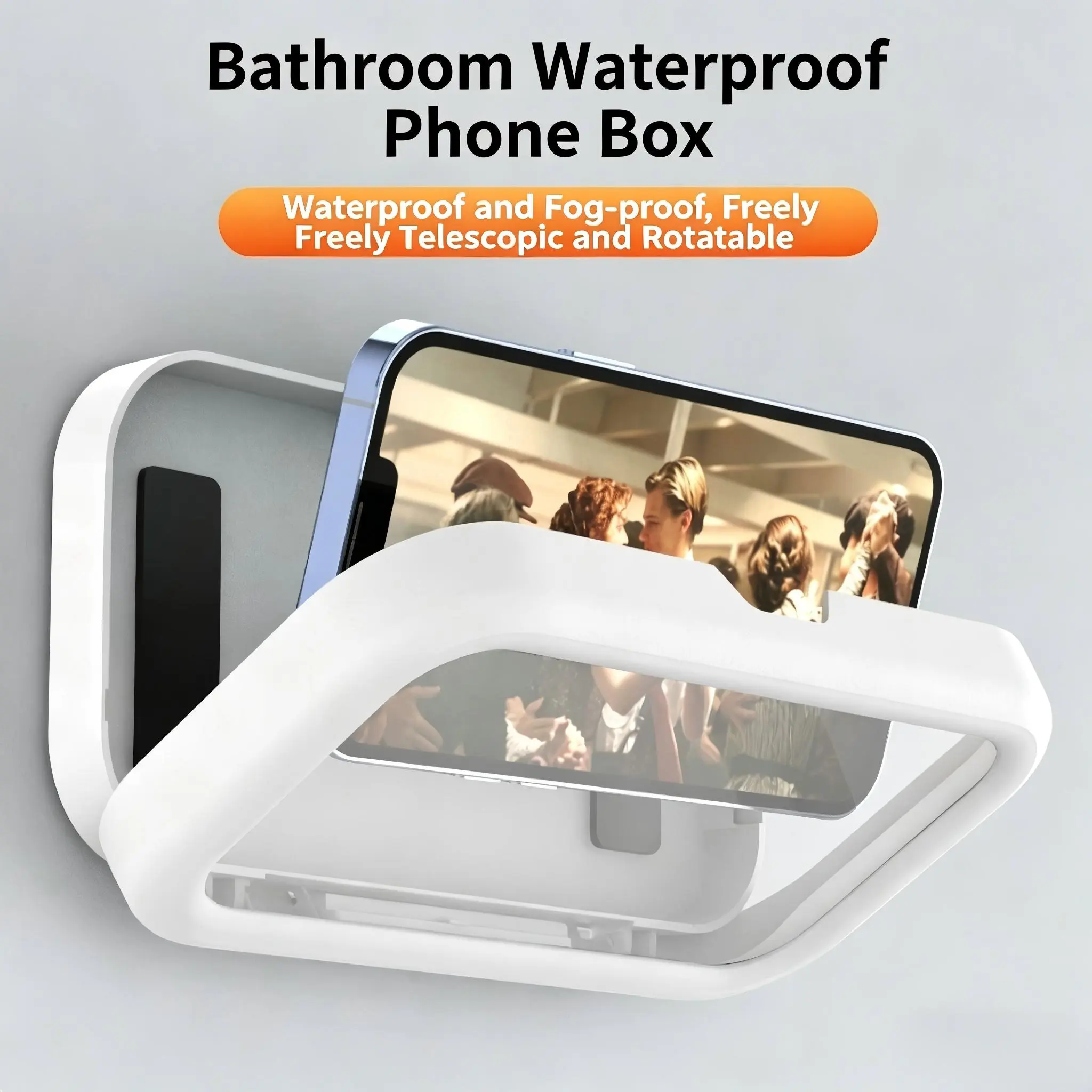 Upgraded Universal Shower Phone Holder - 360° Rotatable & Extendable Waterproof Phone Case Mount with Suction Cup & Adhesive, Anti-Fog Clear Cover for Most Phones (White)