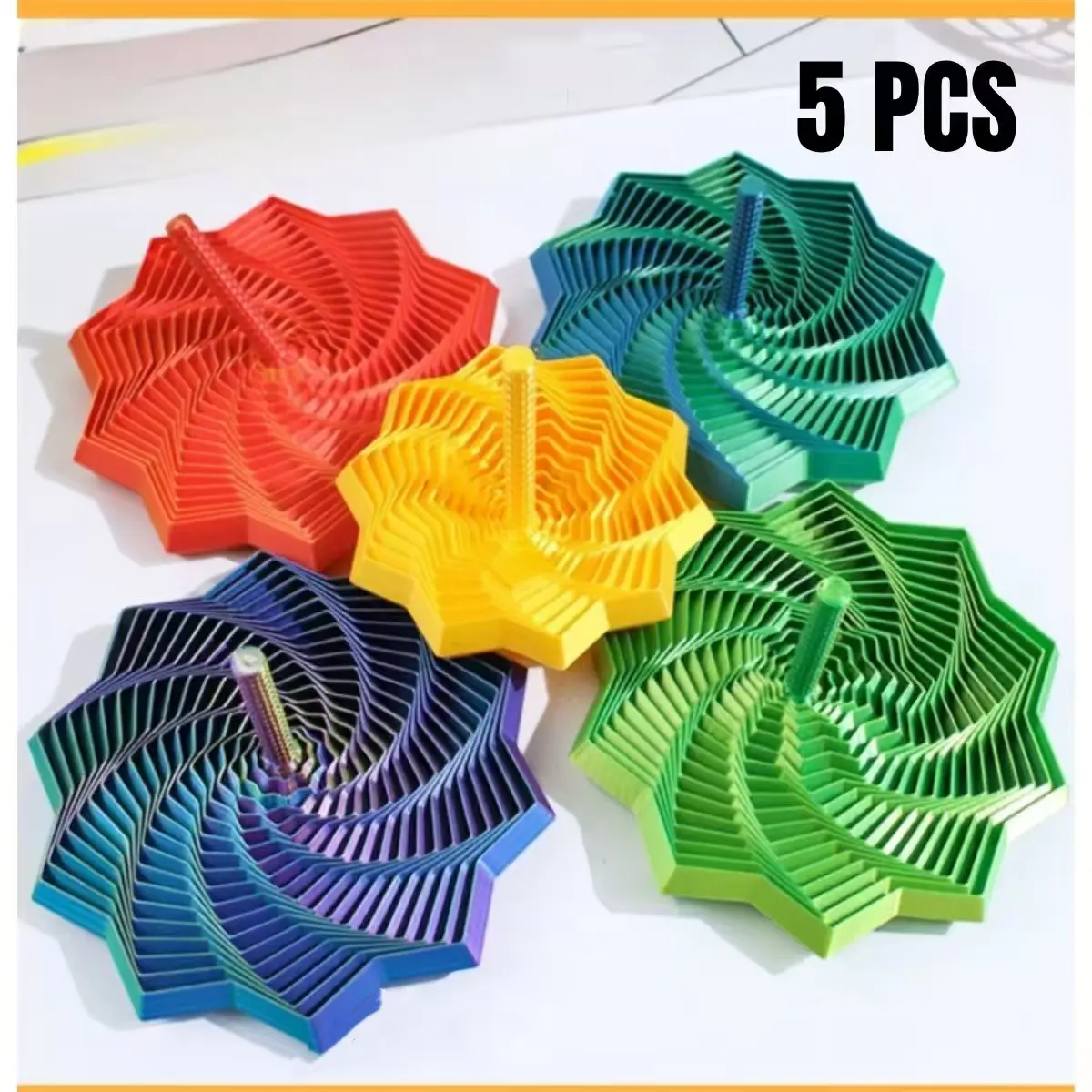 5PCS 3D Printed Expandable Fidget Star with Handle (2 Large/2 Middle/1 Small), Sensory Stress Relief Whirling Spiral, Birthday Party Favors, Goodie Bag Fillers, Classroom Rewards for Kids & Adults