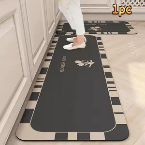 	Nordic Style Anti-Slip Absorbent Kitchen Mat, 100% Polyester Diatomite Floral Pattern Rectangular Doormat, Hand Washable Rug for Entryway Dining Room Home Decor