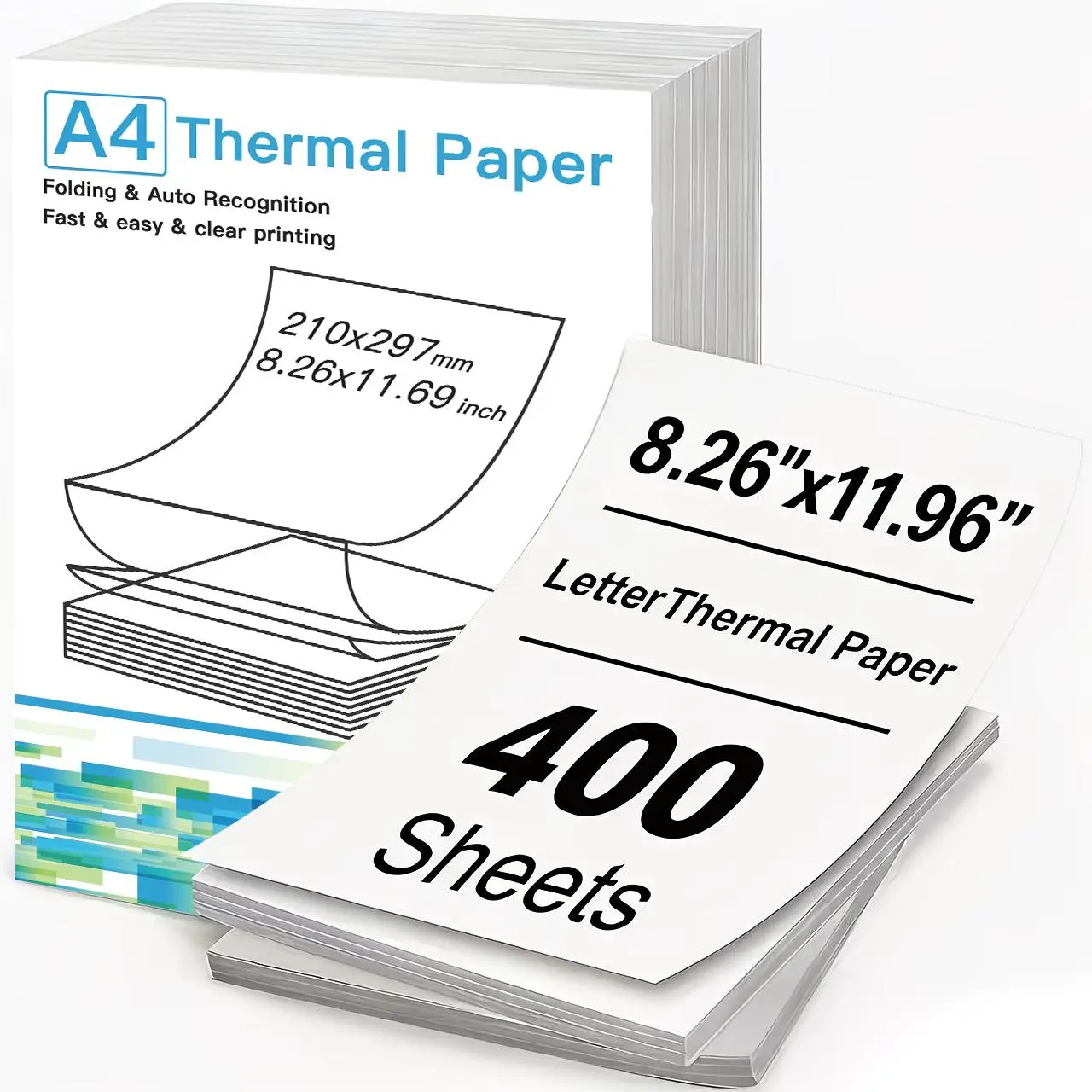 400 Sheets A4 Folding Thermal Paper 210×297mm, Continuous Fold Thermal Printer Paper with Black Mark Sensor, Compatible with Portable A4 Thermal Printer, Clear Quick Printing Paper for Office Document Homework PDF Printing