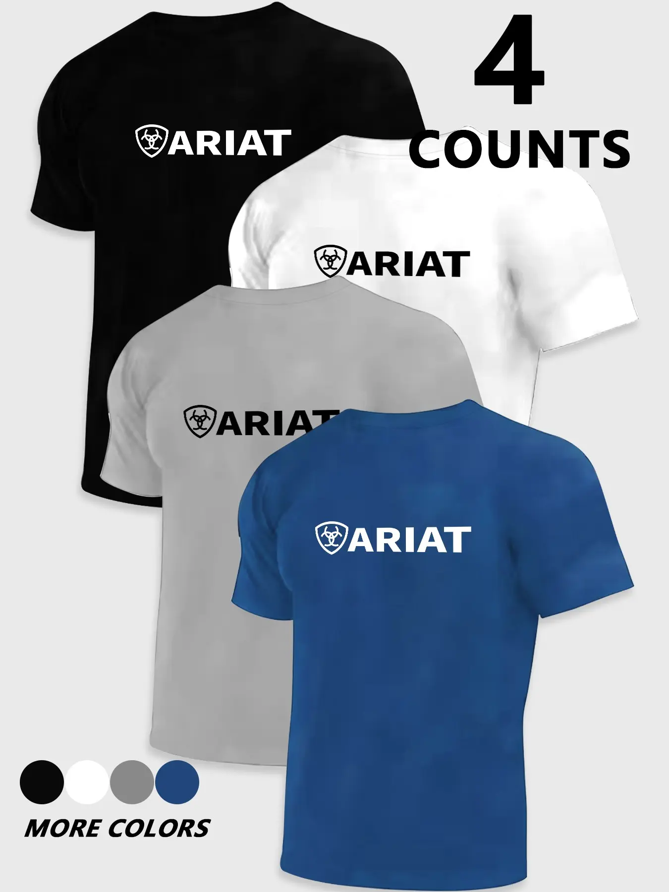 4-Pack Men's American Casual Round Neck Short Sleeve T-Shirts, Ideal for Farm Work, Outdoor Activities, Camping, Daily Wear, Unisex Comfortable Design